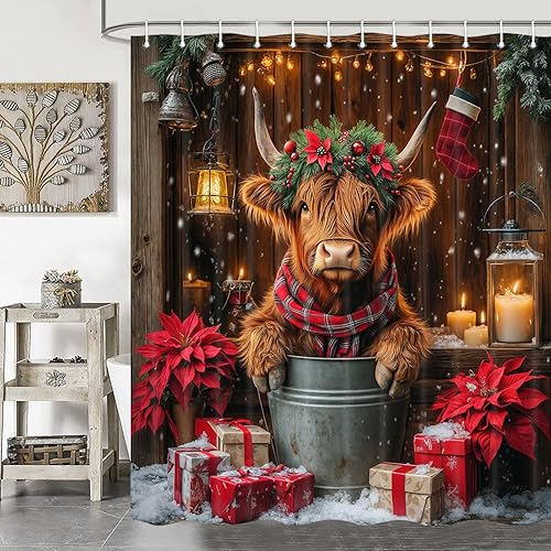 Miniatura 25 de Cortina de ducha rústica con diseño de puerta de granero para baño, cortinas de decoración de baño con tablero de madera de campo retro, conjuntos