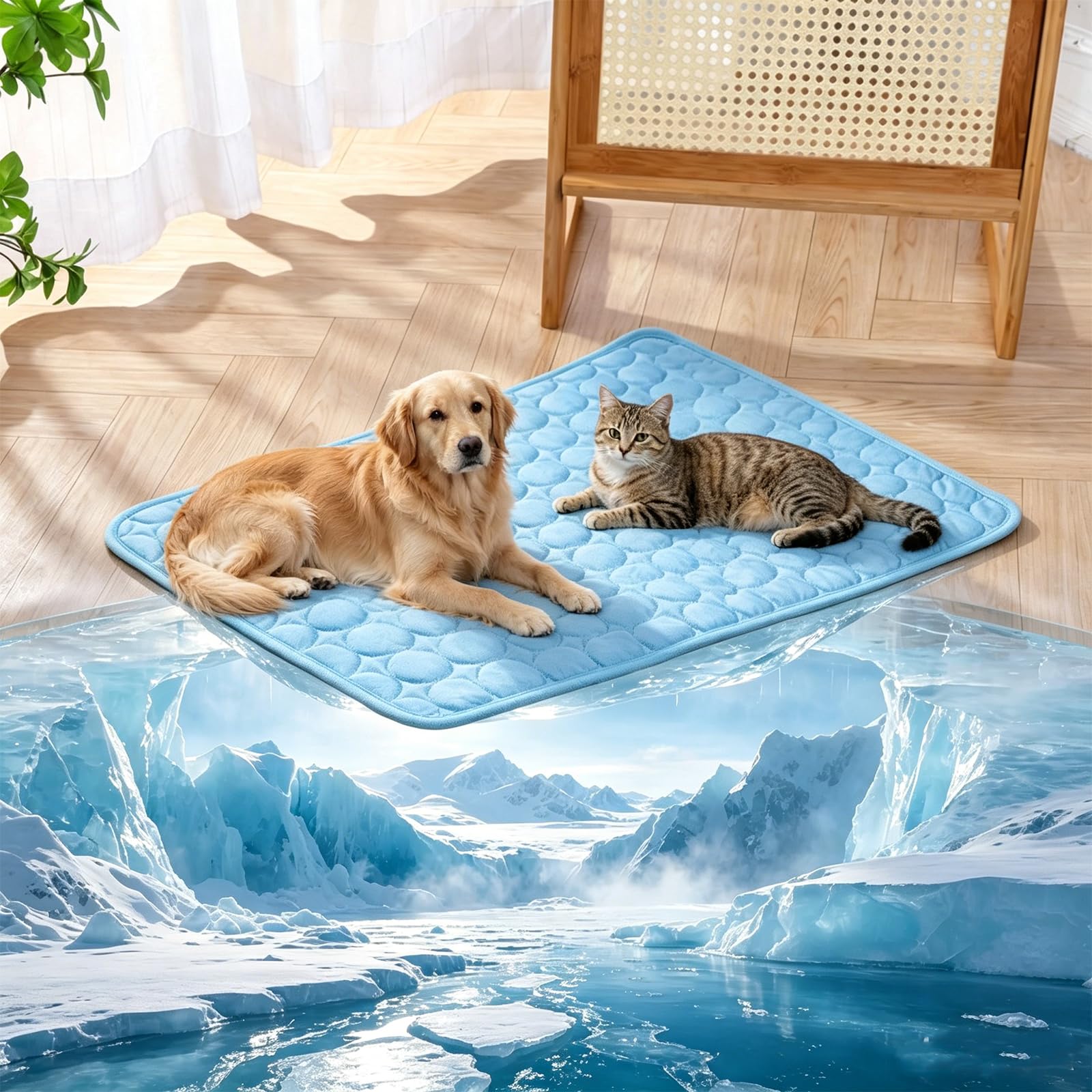 Cooling Mat for Dogs, Dog Cooling Mat Large Size Washable Pet Cooling Mat, Cooling Dog Bed Breathable Soft Cooling Dog Mat for Crate Floor Sofa Travel Indoor Use Small Medium Large Dogs (A,Large)