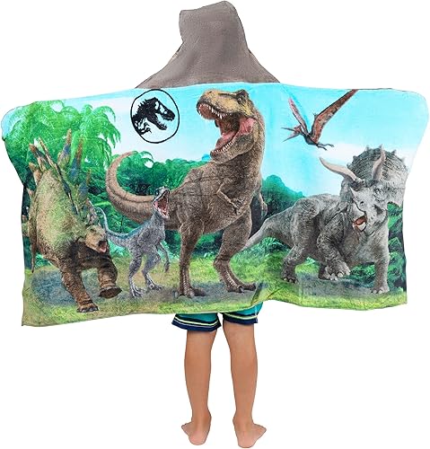 Miniatura 3 de Franco - Toalla de rizo de algodón suave con capucha para niños, para uso en baño y playa, 24 x 50 pulgadas, Jurassic World: Mundo Jurásico