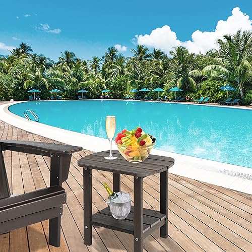 Miniatura 5 de LZRS Mesa auxiliar cuadrada doble Adirondack para exteriores, mesas auxiliares de madera de polietileno para patio, patio, piscina, compañero
