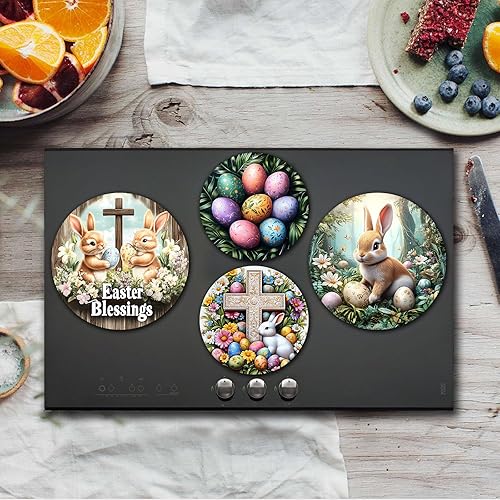 Miniatura 107 de Tucocoo Juego de 4 fundas redondas rojas para quemadores de estufa eléctrica, 8 y 10 pulgadas, cubiertas para quemadores de estufa de gas, cubierta