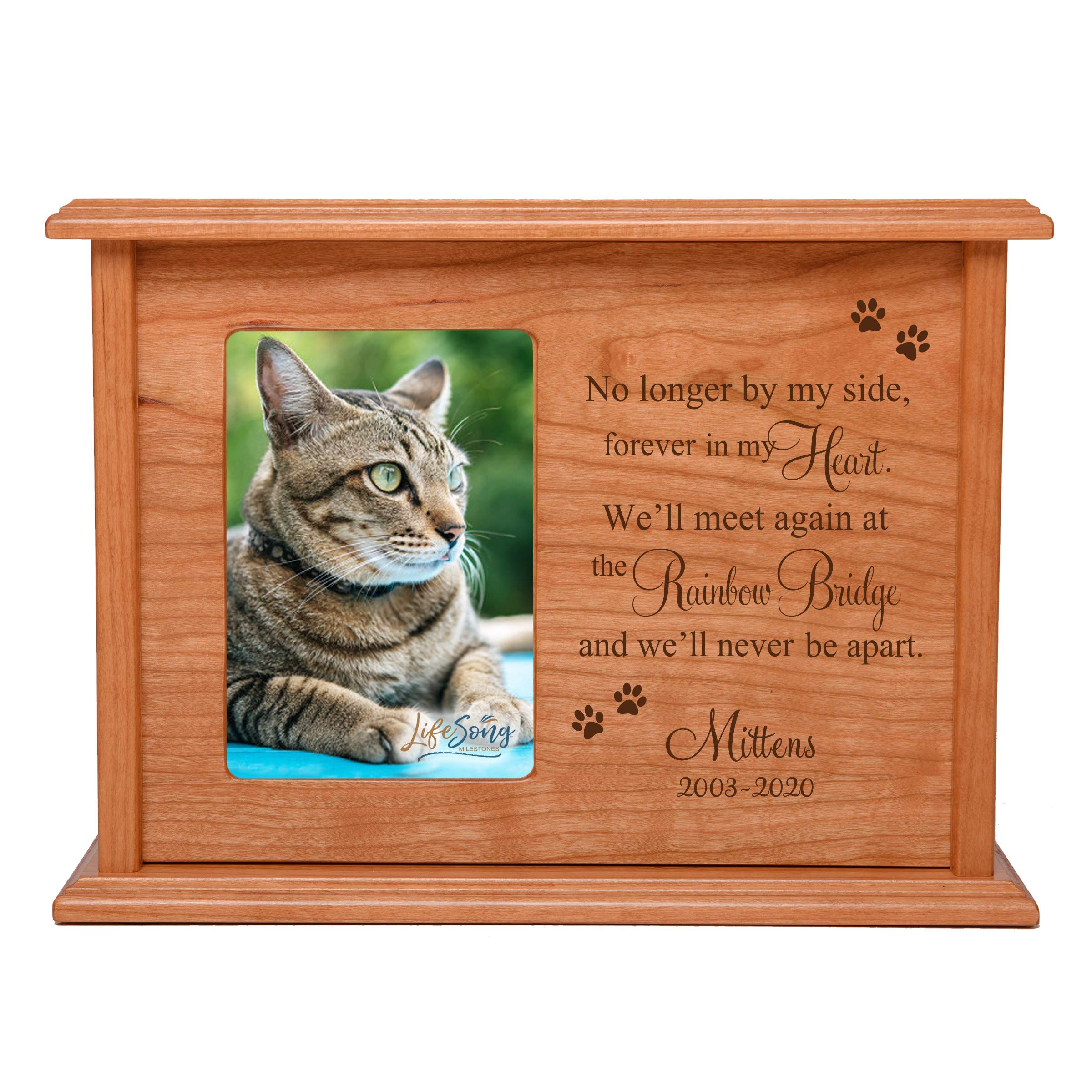 LifeSong Milestones Personalized Pet Cremation Urn with 4x6 Photo for Dogs Cats Pet Ashes No Longer by My Side Holds Small Portion of Ashes (Cherry)