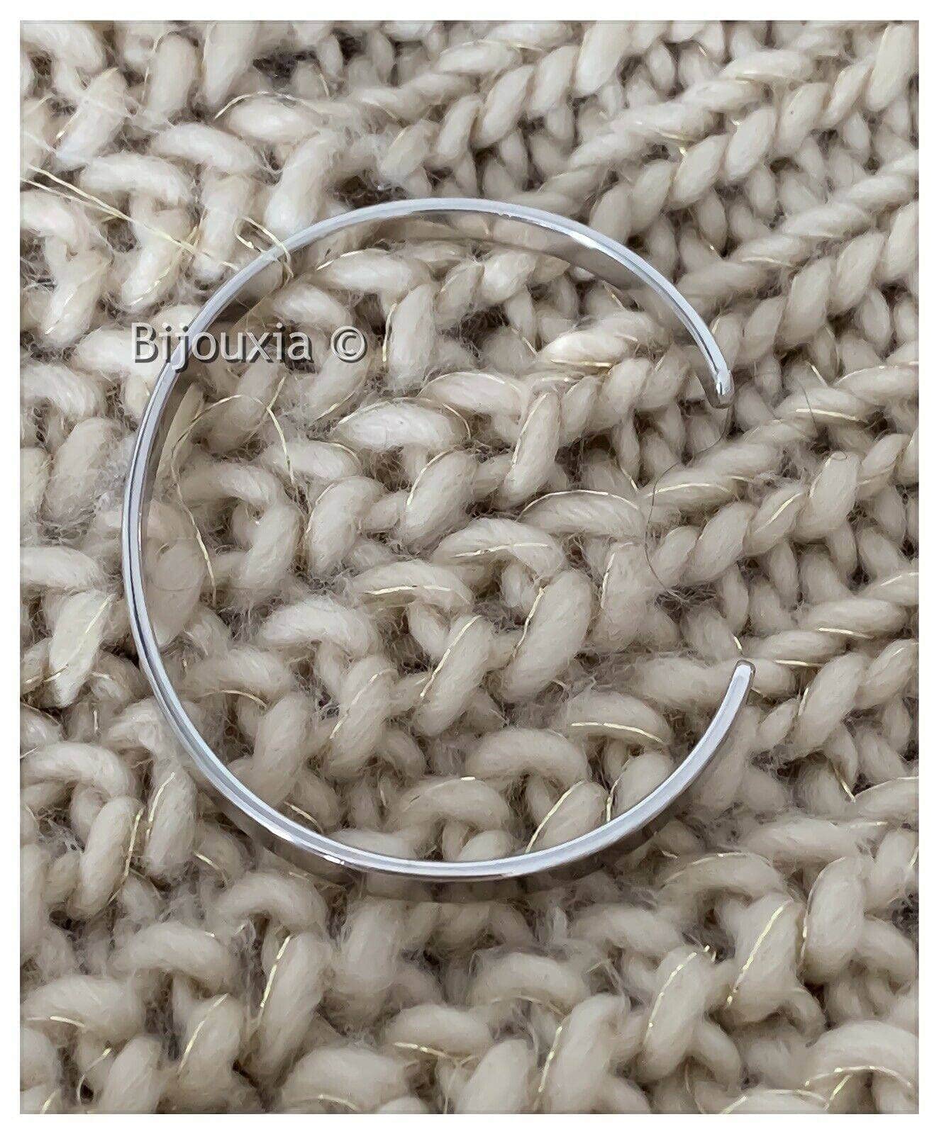 Bracciale rigido aperto in argento massiccio 925/1000 rodiato, diametro 6,5 cm, unisex, Taglia unica, Argento sterling Metallo Argento