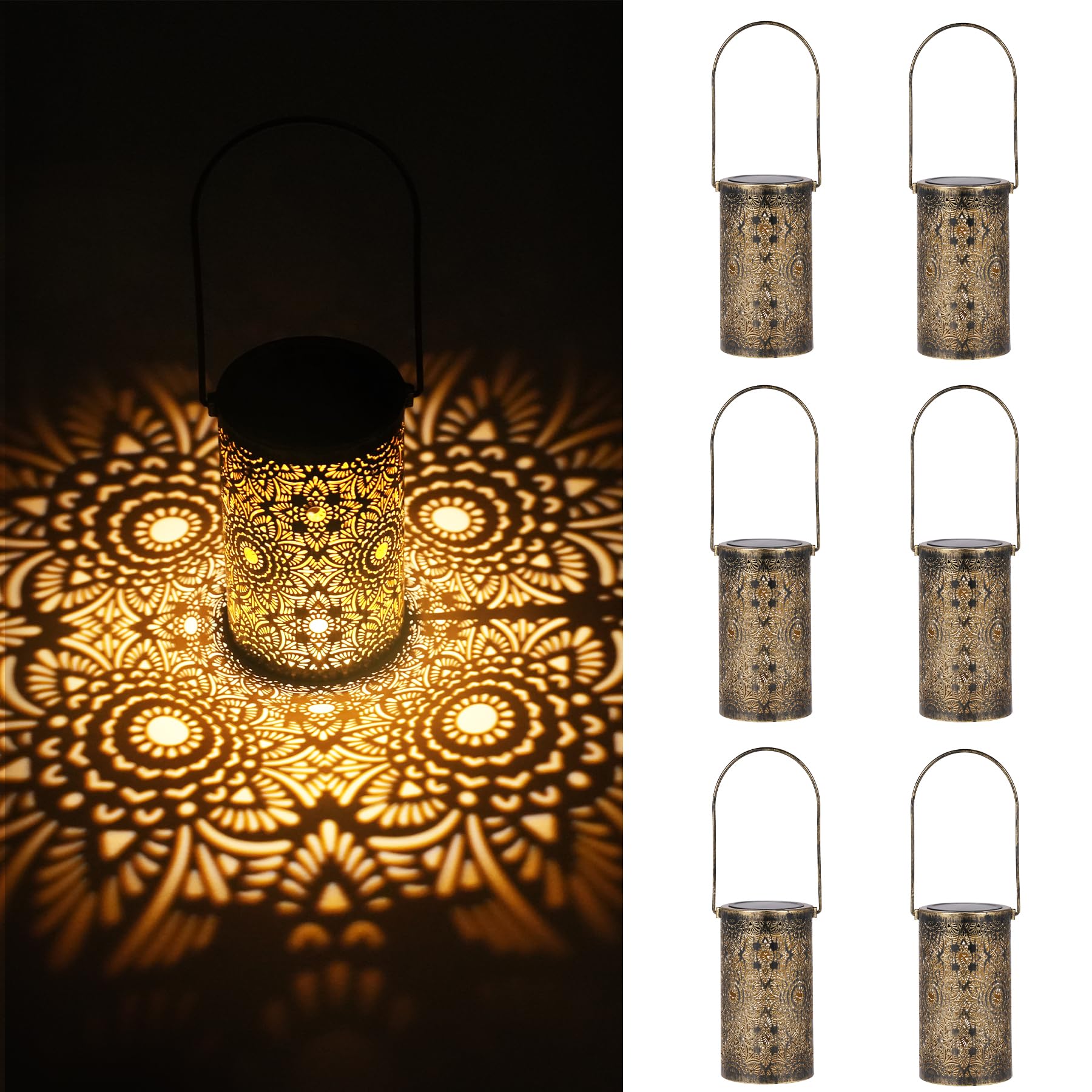 6 Stück Solarlaterne für Außen IP65 Wasserdicht, Bonsery Metall Solarlampen für Außen Hängend Vintage, LED Warmweiß Solarleuchte Hängend Stehend für Draußen Deko Garten, Ideale Geschenk der Feiertage