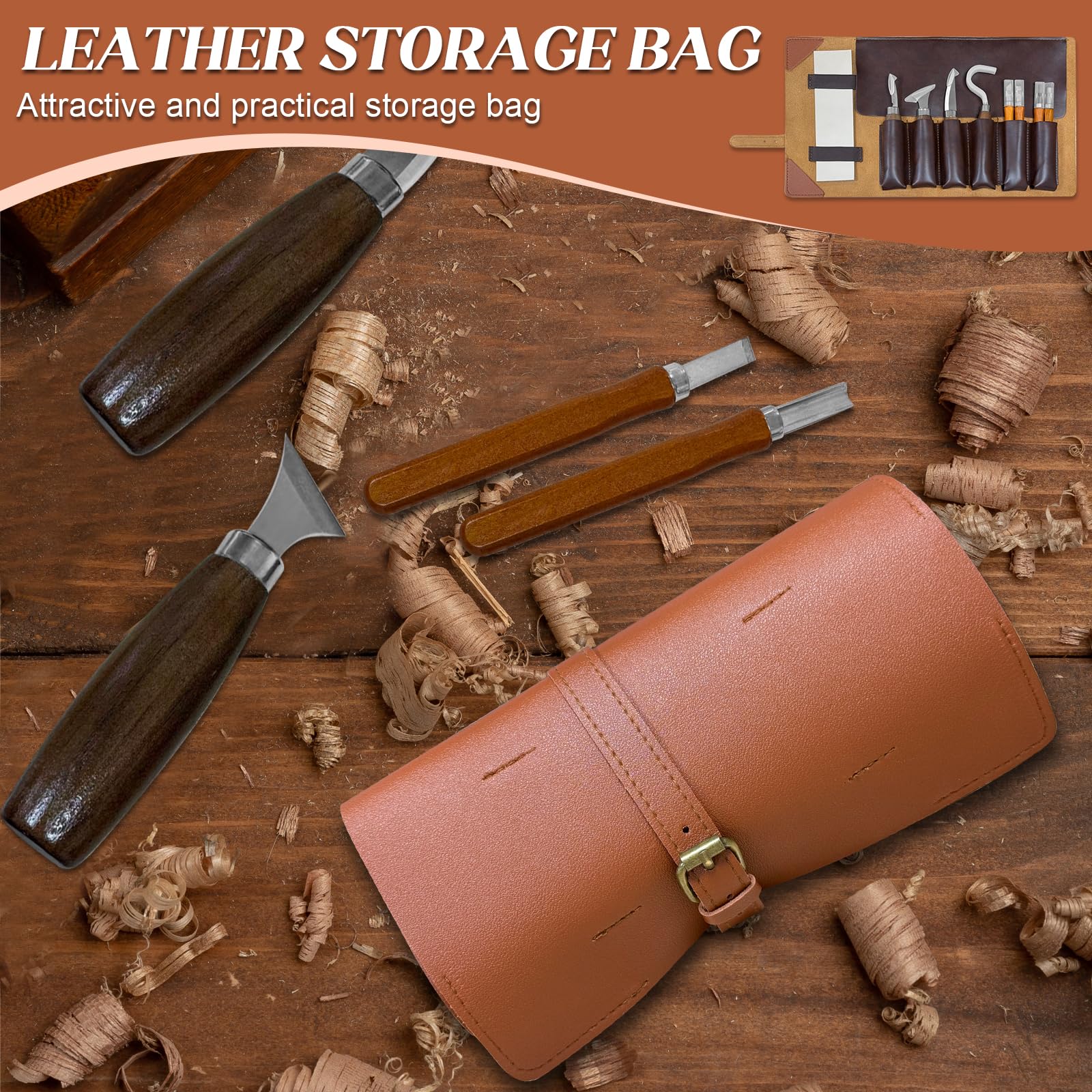 Set de Tallado de Madera, Gubias para Tallar Madera de 24 Piezas para Profesionales/Principiantes, Juego Práctico de Gubias con Bolsa de Cuero de Terciopelo con Piedra de Afilar Incluida