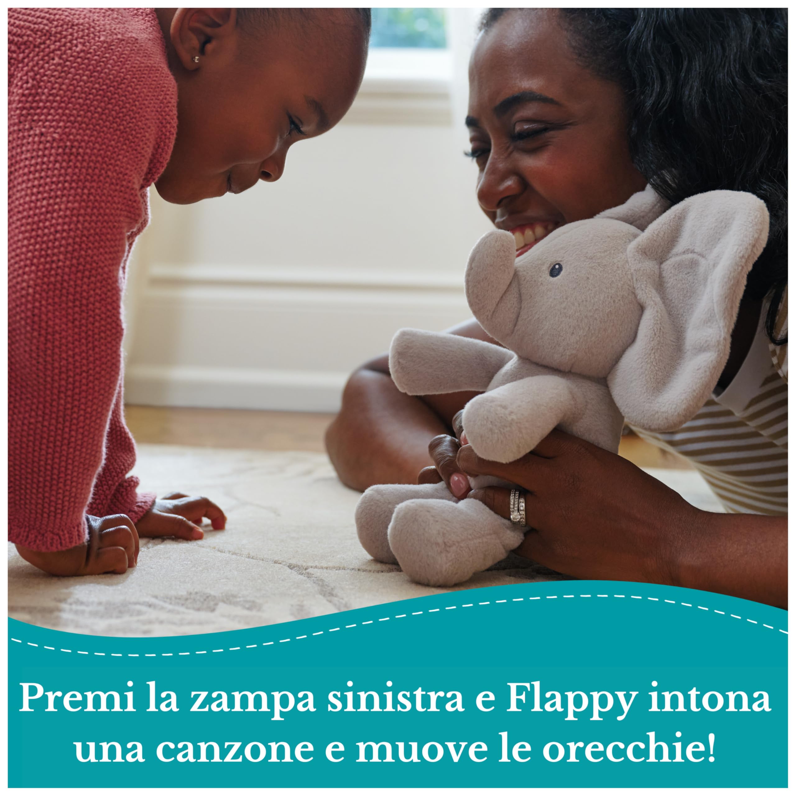 GUND Flappy Elefantino Peluche Interattivo, Canta e Parla in Italiano, Muove le Orecchie, Peluche di 30.5 cm, Peluche per Bambini, 10+ Mesi