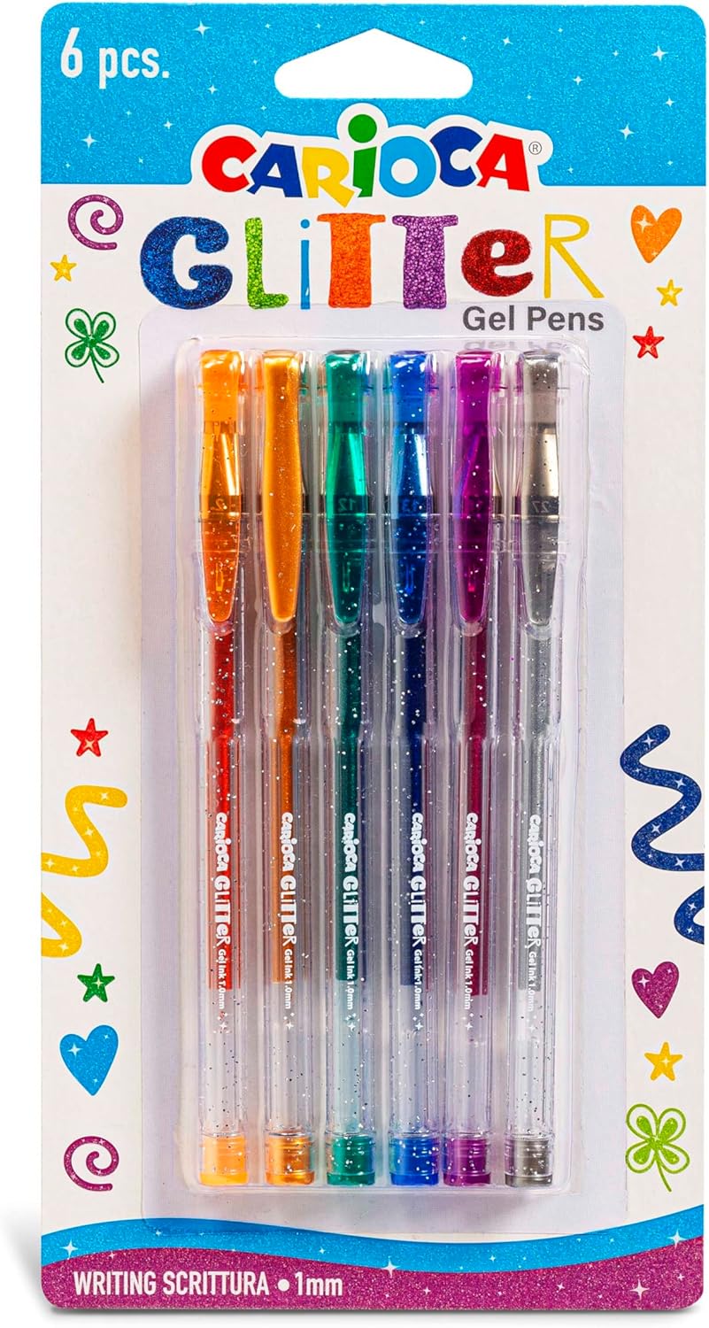 Carioca Glitter Gel Pens, Suitable for Dark Paper Surfaces, 6 Pieces