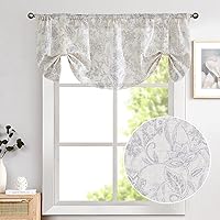 Vista 26 de Lazzzy Cenefa de cocina para ventanas, con aislamiento térmico, cortina opaca con estampado floral, lino sintético, cenefa de cortina para cocina