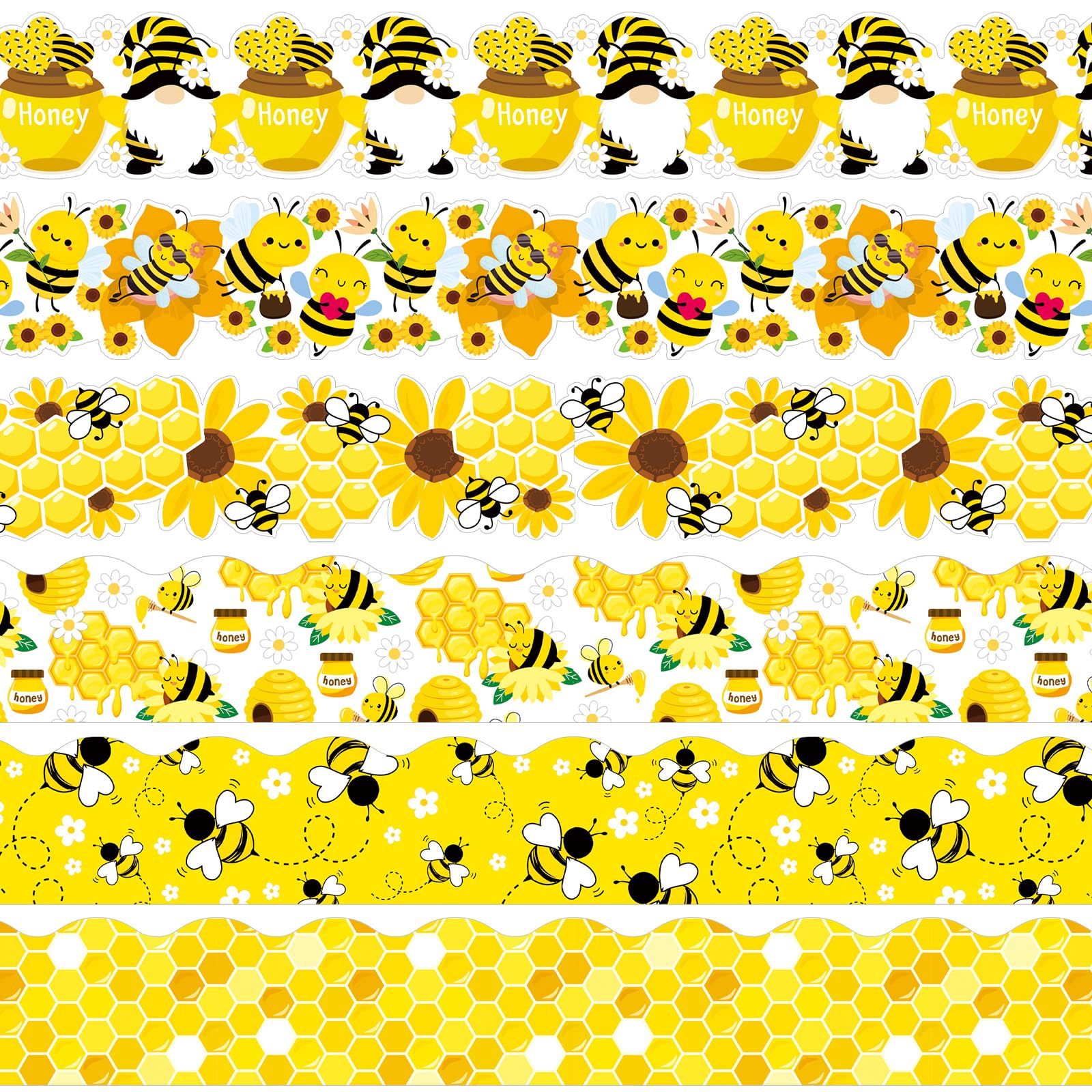 Seajan 6 Rolls 197ft Summer Bee Bulletin Board Borders Decoration Honeycomb Yellow Decoration Bulletin Board Cartoon Sticker for World Bee Day Home