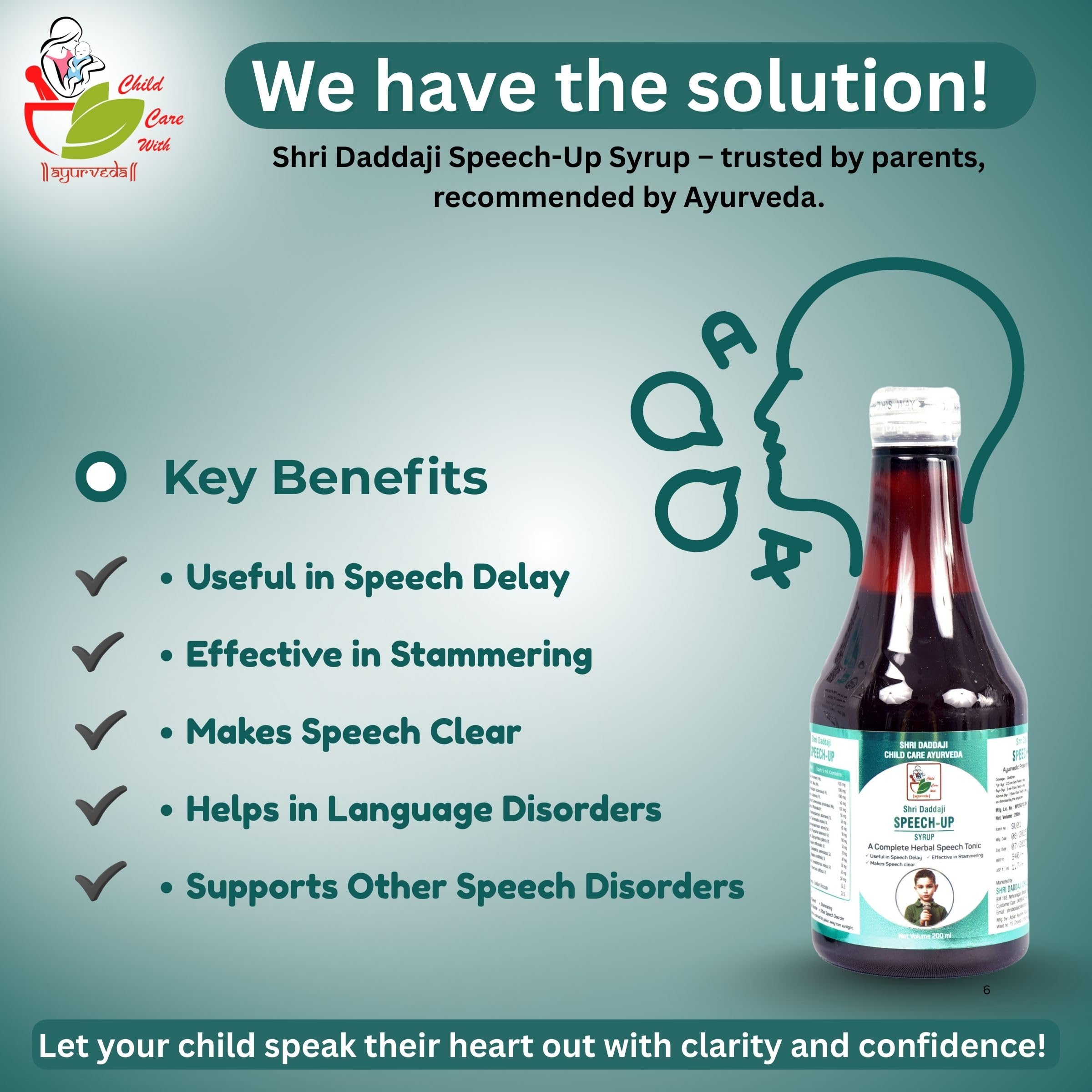 Shri Daddaji Speech-Up Syrup, 200ml, Ayurvedic Herbal Speech Tonic with Vacha, Brahmi and Shankhpushpi, Useful in Speech Delay, Makes Speech Clear - Image 6 thumbnail
