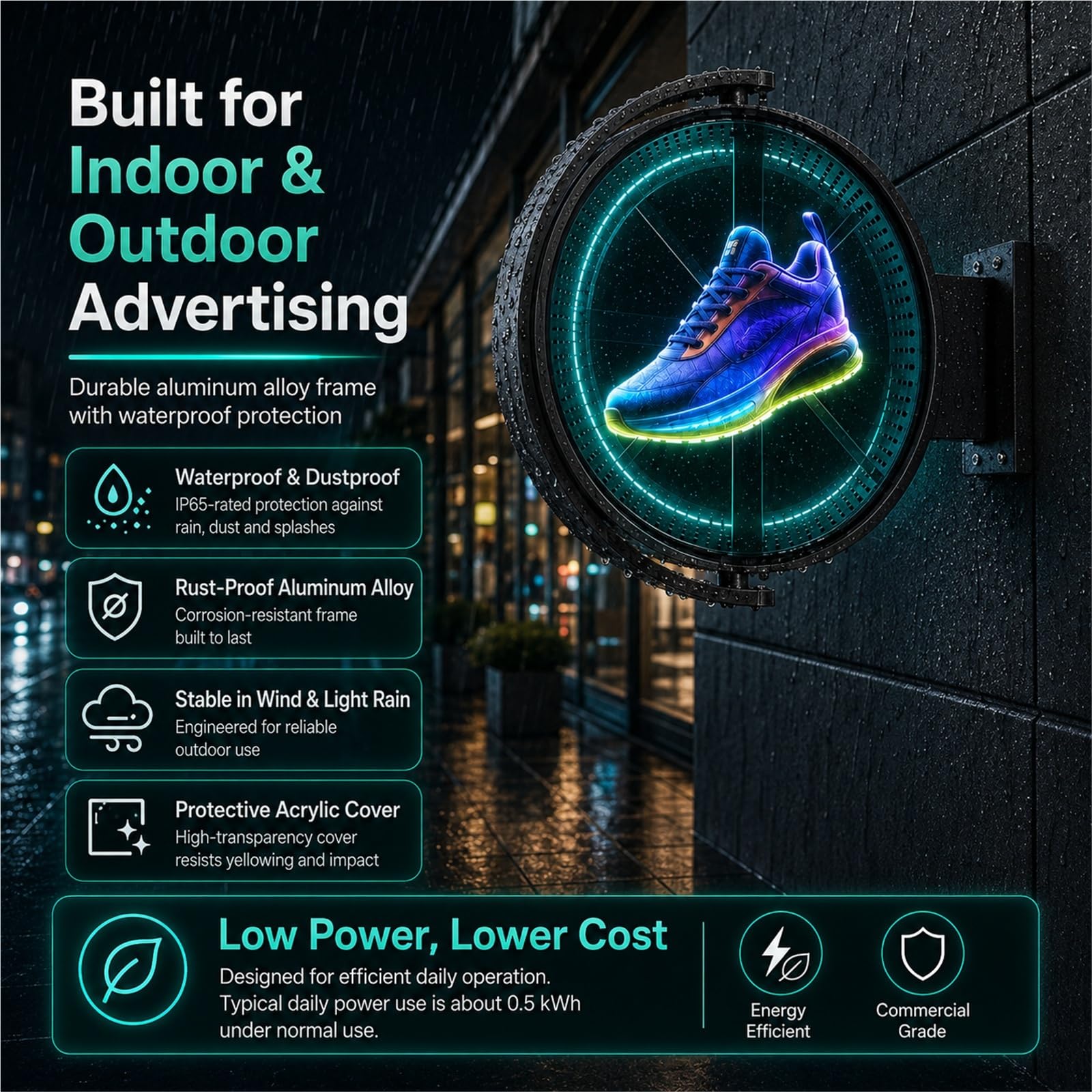 3D Holografische Werbung Leuchtkasten Doppelseitiges Schild mit Smart App gesteuerter LED, Wasserdicht für Schaufenster und Café
