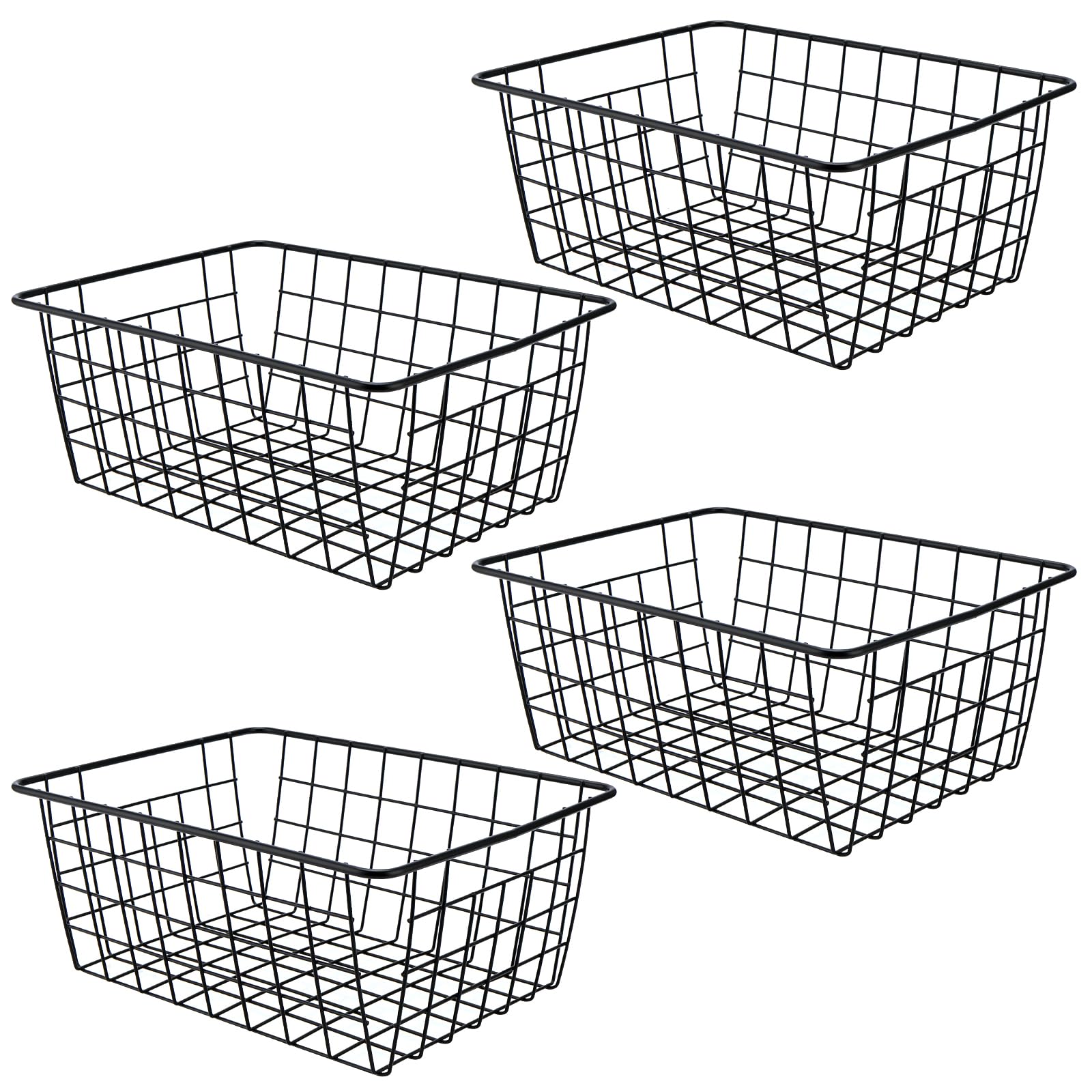 KEILEOHO 4 cestas de rejilla de almacenamiento de 28 x 22 x 12 cm, cesta de metal, cesta de almacenamiento de alambre, cesta de baño de metal, diseño de alambre abierto, cesta de metal negra, pequeña,