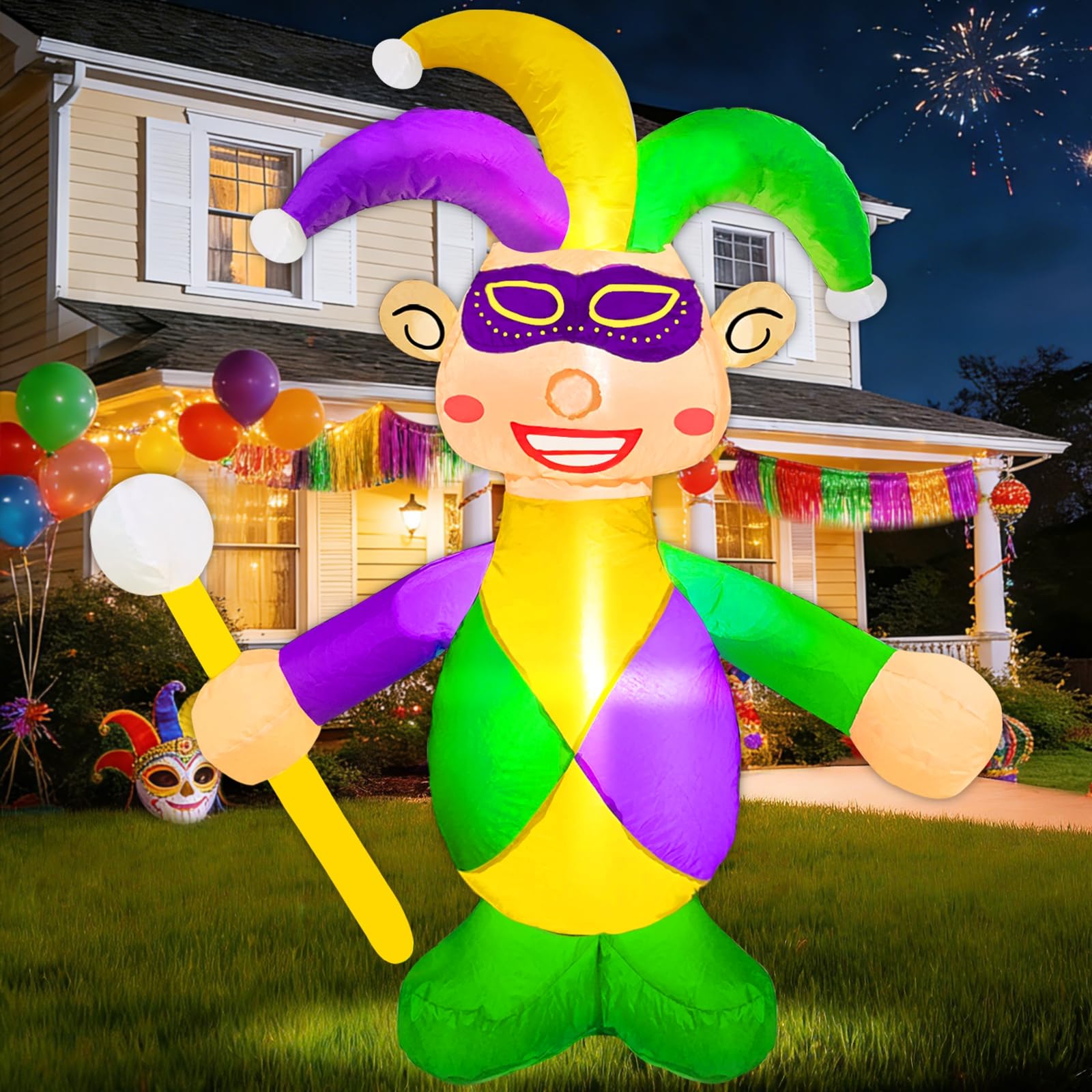 Gonflable Mardi Gras bouffon lumineux pour animer la pelouse et le jardin en fete