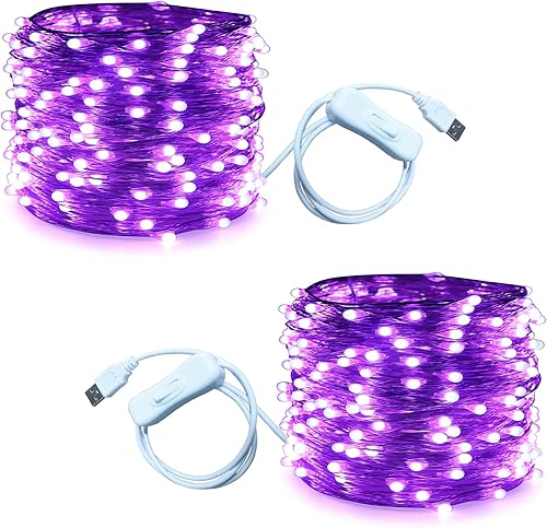 Miniatura 10 de RUICHEN Guirnalda de luces USB de 33 pies, 100 luces LED con interruptor de encendido/apagado (naranja, paquete de 2)