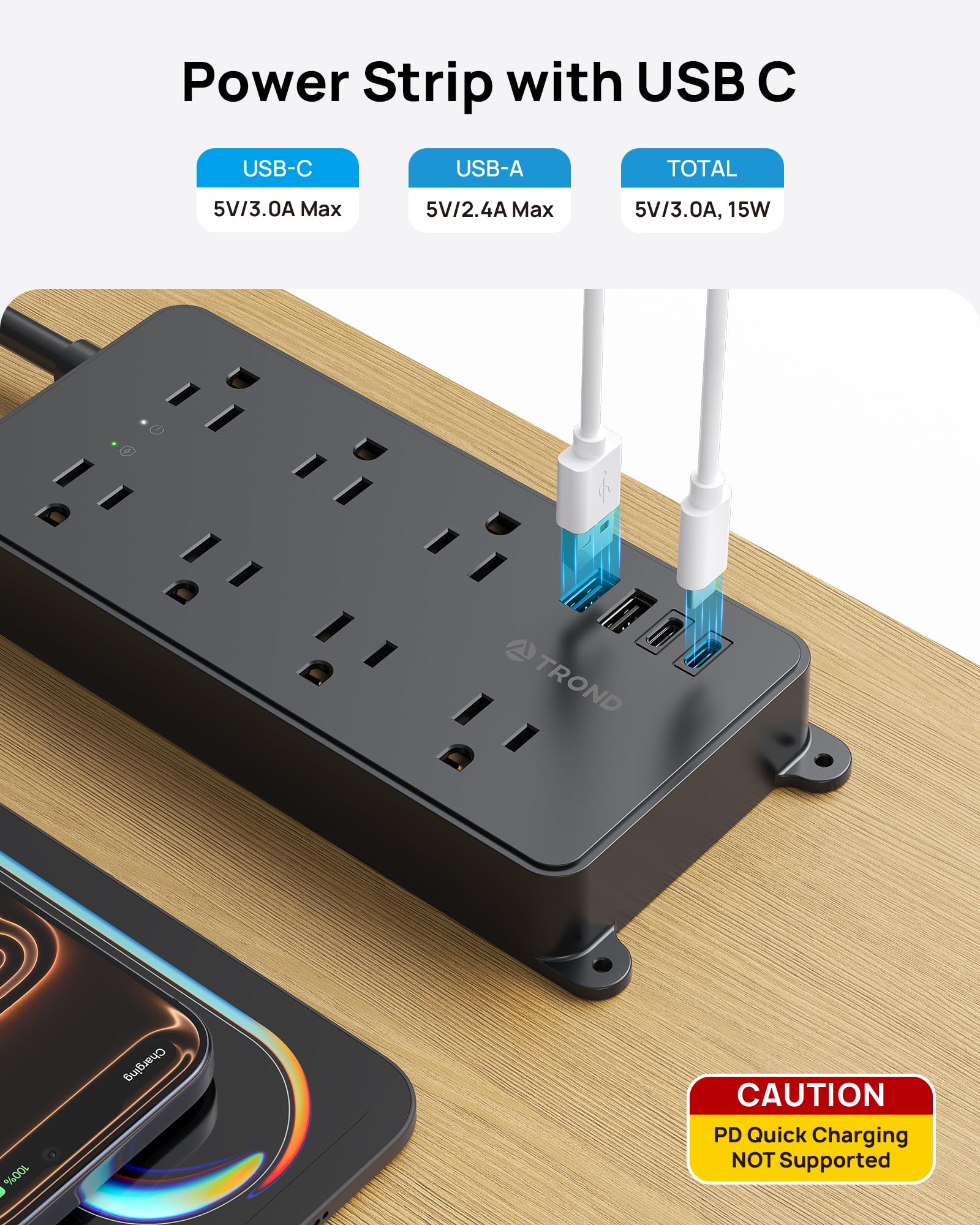TROND Power Strip Surge Protector, 2 USB-A and 2 USB-C, ETL Listed, 1700J — Amazon image 3