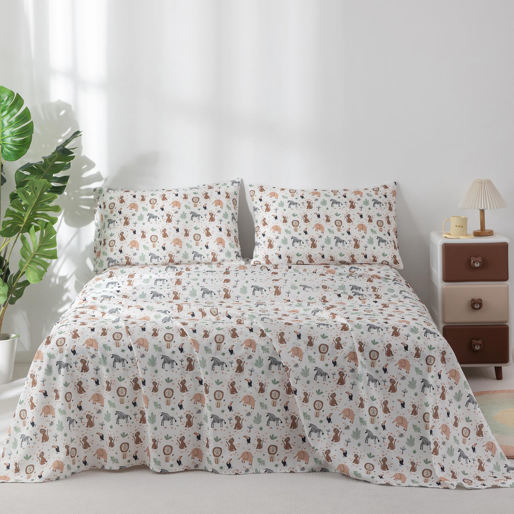 Jessrydo Full Sheet Set Kids Deep Pocket Full Sheets Soft Cute Bed Sheets 4 Pieces Full Bed Sheets Kids Boys Girls Animal?Pattern Printed Set with 1 Flat Sheet, 1 Fitted Sheet, 2 Pillowcases