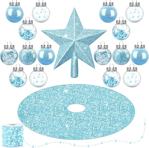 Juego de 33 piezas de decoración para árbol de Navidad, falda de árbol de Navidad con lentejuelas, adornos de bolas de Navidad colgantes, guirnaldas