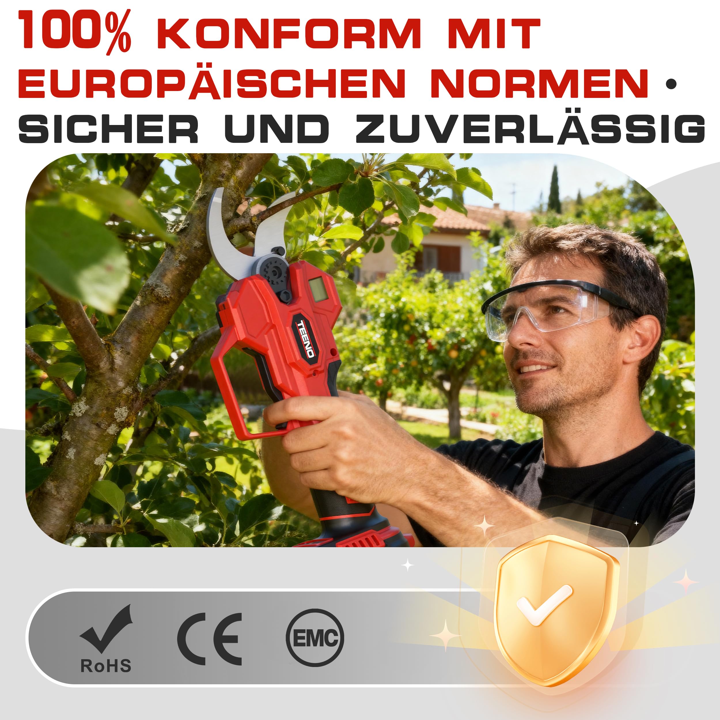 TEENO 2-in-1-Gartenwerkzeug-Set: Mini-Kettensäge mit Akku 6 Zoll + elektrische Gartenschere, kabellos, 0 – 40 mm, 2 x 4,0 Ah Batterien, Klingen aus SK5-Stahl für Schneiden von Stämmen und Ästen