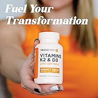 Vista 5 de TransformHQ Vitamina K2 (MK7) (100 mcg) + vitamina D3 (5000 UI) 120 cápsulas blandas, sin gluten y sin OMG