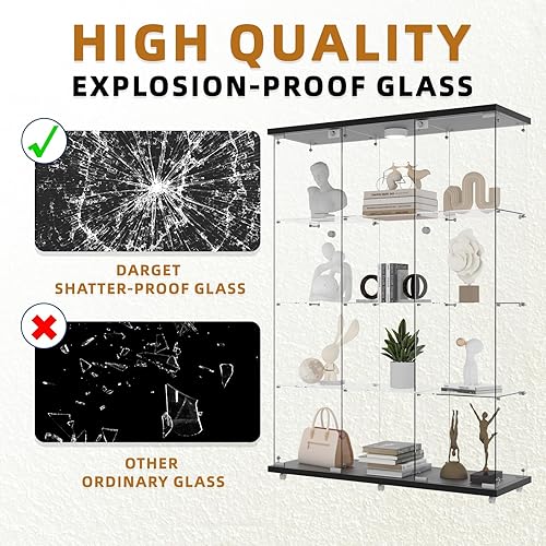 Miniatura 6 de Darget Glass Display Cabinet 4-Shelf Curio Cabinet, 2 Doors Glass Display Case Lockable with 5mm Tempered Glass Floor-Standing Glass Bookshelf for