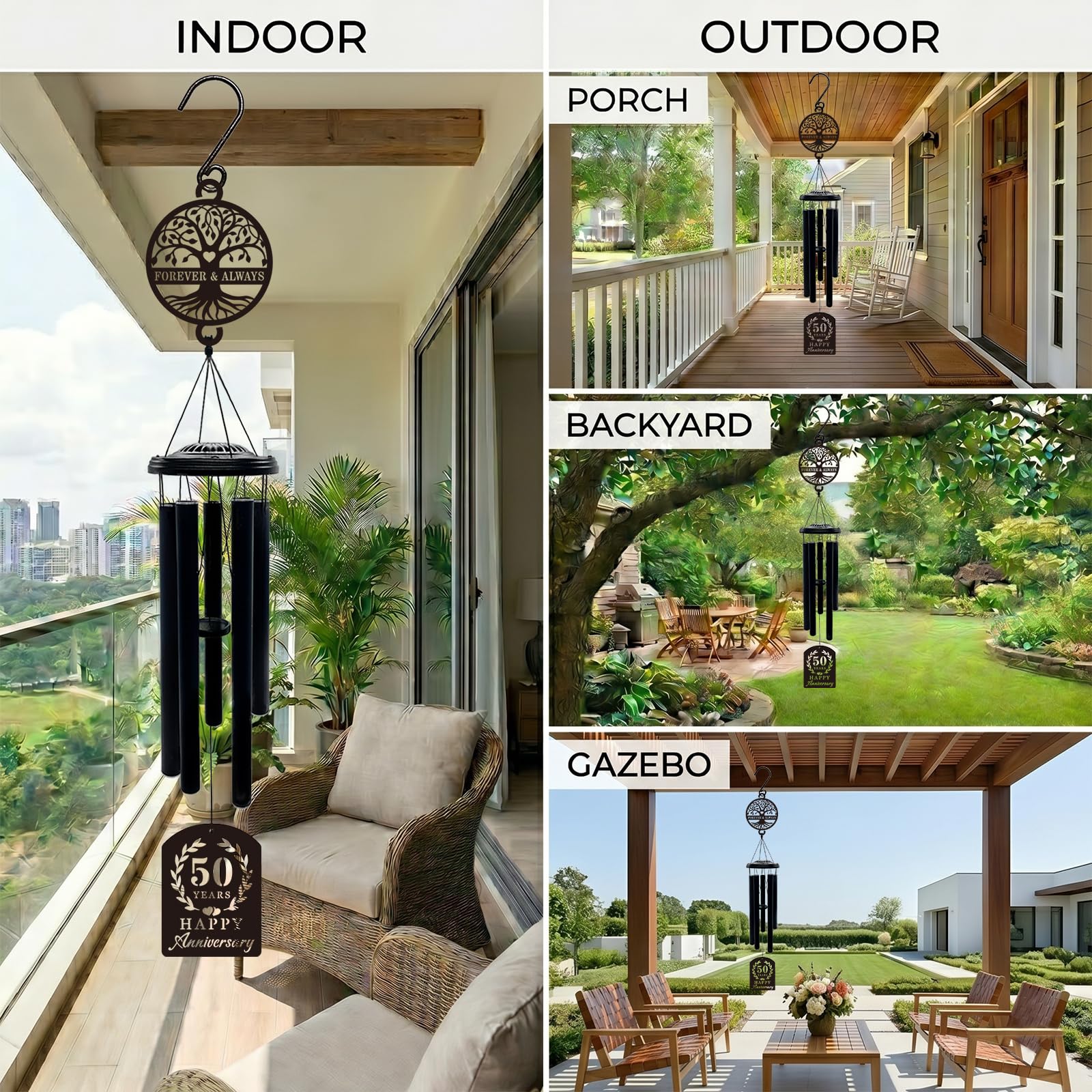 50th Anniversary Wedding Gifts for Couple,37" Golden Wedding Anniversary Wind Chimes, Unique 50 Years Marriage Keepsake for Parents Grandparents Wife Husband Friends (Tree of Life)