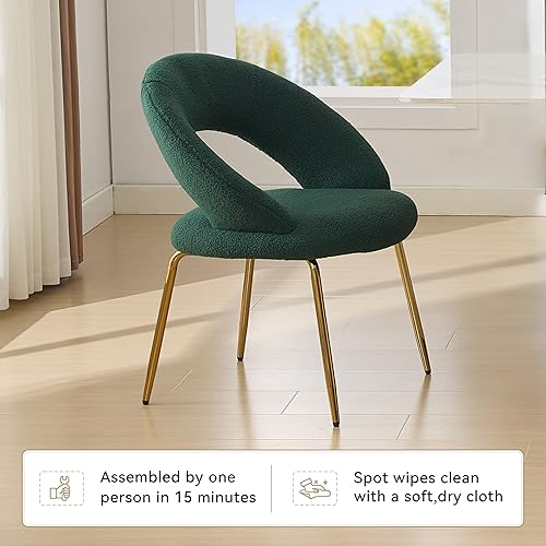 Miniatura 5 de Goujxcy Silla de tocador de piel sintética, cómoda silla de maquillaje y escritorio con patas de metal de grano de madera para sala de estar y