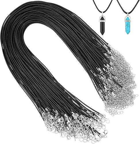 Miniatura 8 de Tudomro 100 piezas de collar de cuero encerado a granel con cierre, collar, pulsera, cadenas, cuerda para hacer joyas, colgantes