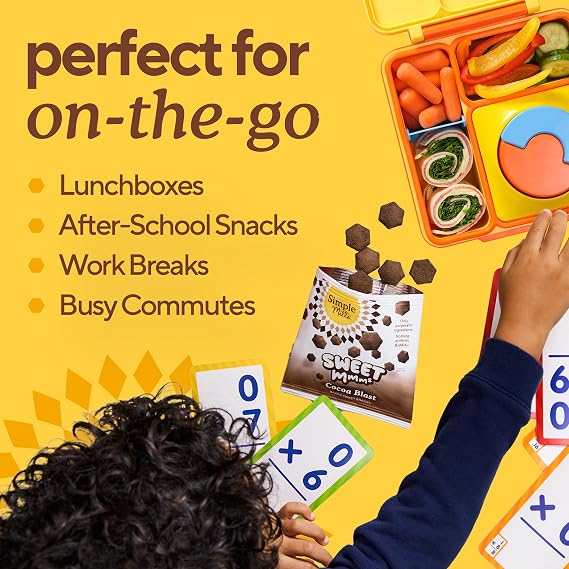 Simple Mills Cocoa Blast Sweet Mmms Baked Snack Packs, 8 Total Count, Bite-Sized Gluten Free Snacks Dusted with Cocoa Powder, Sweetened with Coconut Sugar, Light and Airy Crispy Texture, 0.7 oz