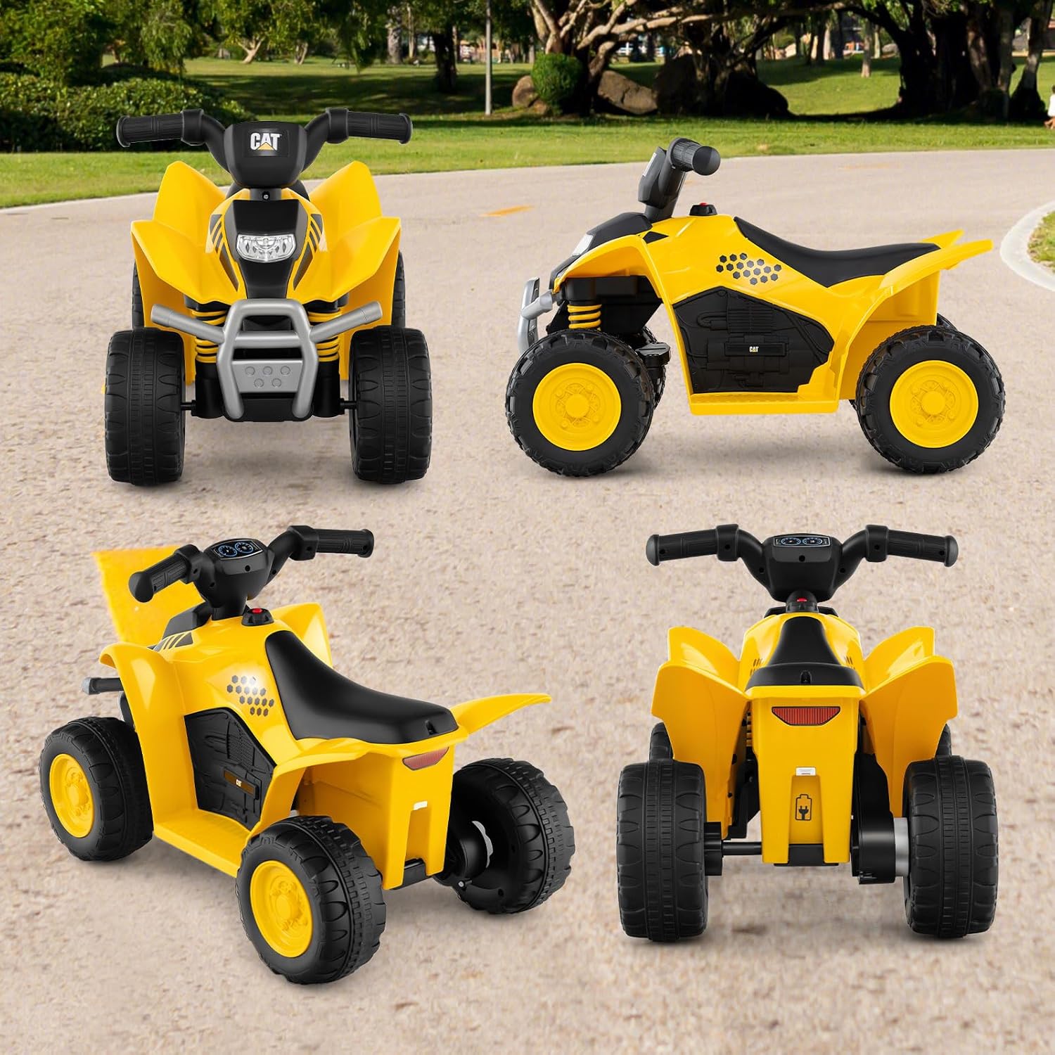 Costzon Kids ATV, 6V CAT Licensed Four Wheeler Quad Car Toy with LED Headlight, Horn, Treaded Tires, 4 Wheeler Electric ATV Ride on for 18-36 Months Boys Girls, Yellow
