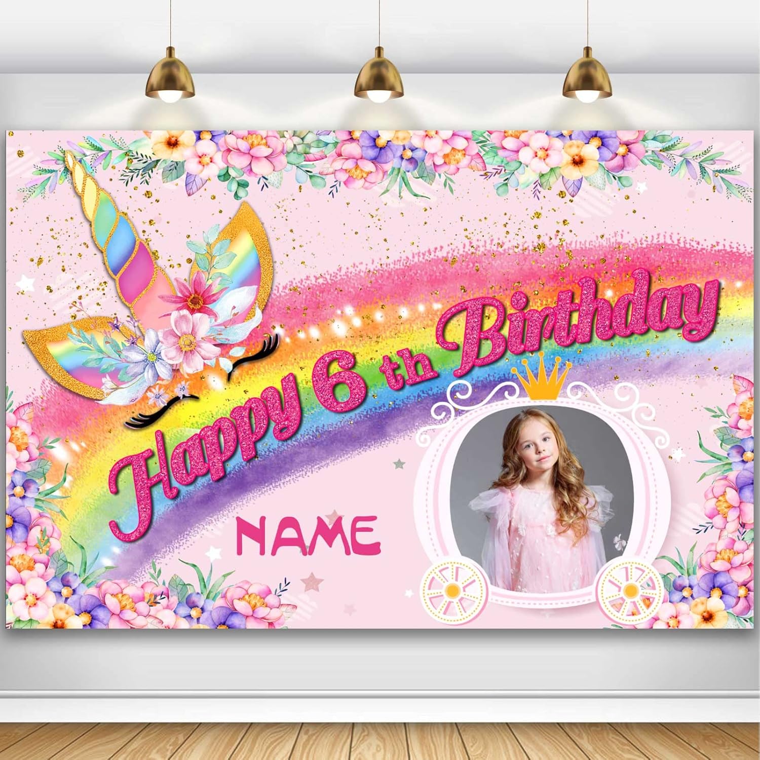 Amazon.com: Custom Unicorn Theme 6th Birthday Party Decorations Banner ...