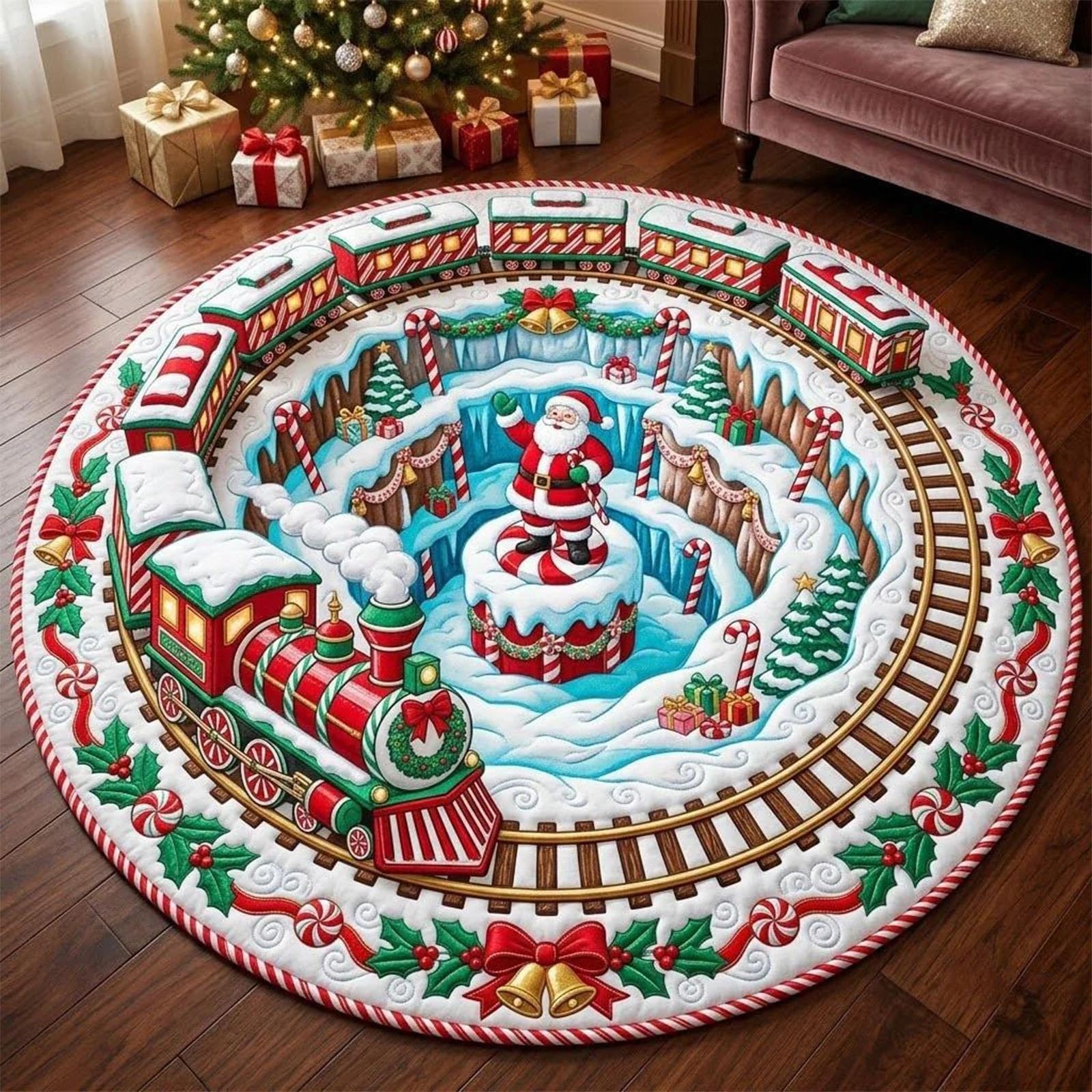 3D Christmas Rugs Optical Illusion Round Mat, Realistic 3D Xmas Rug — image 1