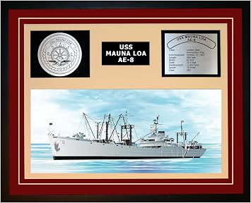 USS Mauna LOA AE 8 Framed Navy Ship Display Burgundy
