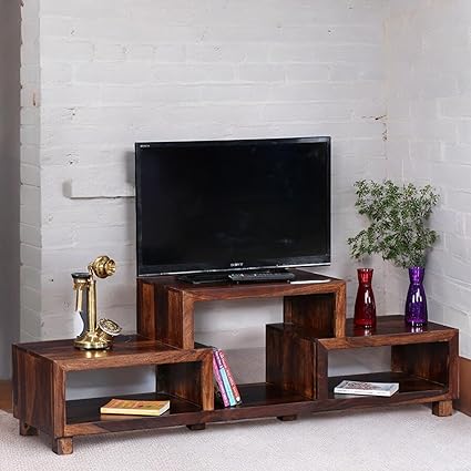 Ikiriya Allen Sheesham Wood TV Entertainment Unit Cabinet Set Top Box Stand Wooden TV Console Rack with Storage for Bedroom Home Living Room-(Provisional Teak Finish)