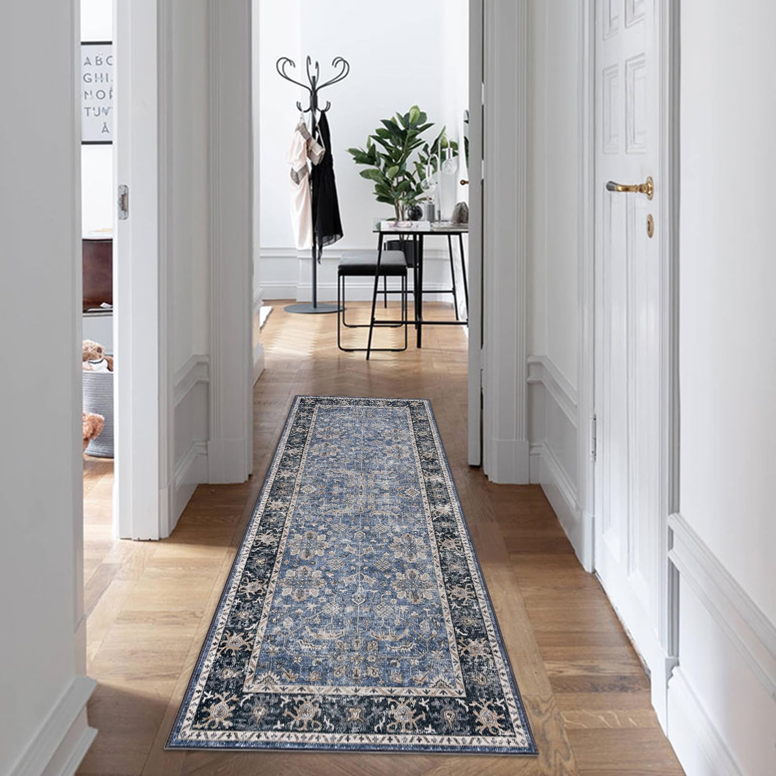 CIBTYHOH Washable Rug Rugs Living Room Carpet for Bedroom Vintage-Inspired Area Rug - Classic Floral Pattern,80 * 150 CM