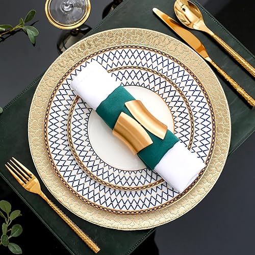 Miniatura 6 de Kingrol Paquete de 6 platos de carga dorados de 13 pulgadas, cargadores redondos para cena, platos decorativos resistentes y reutilizables para