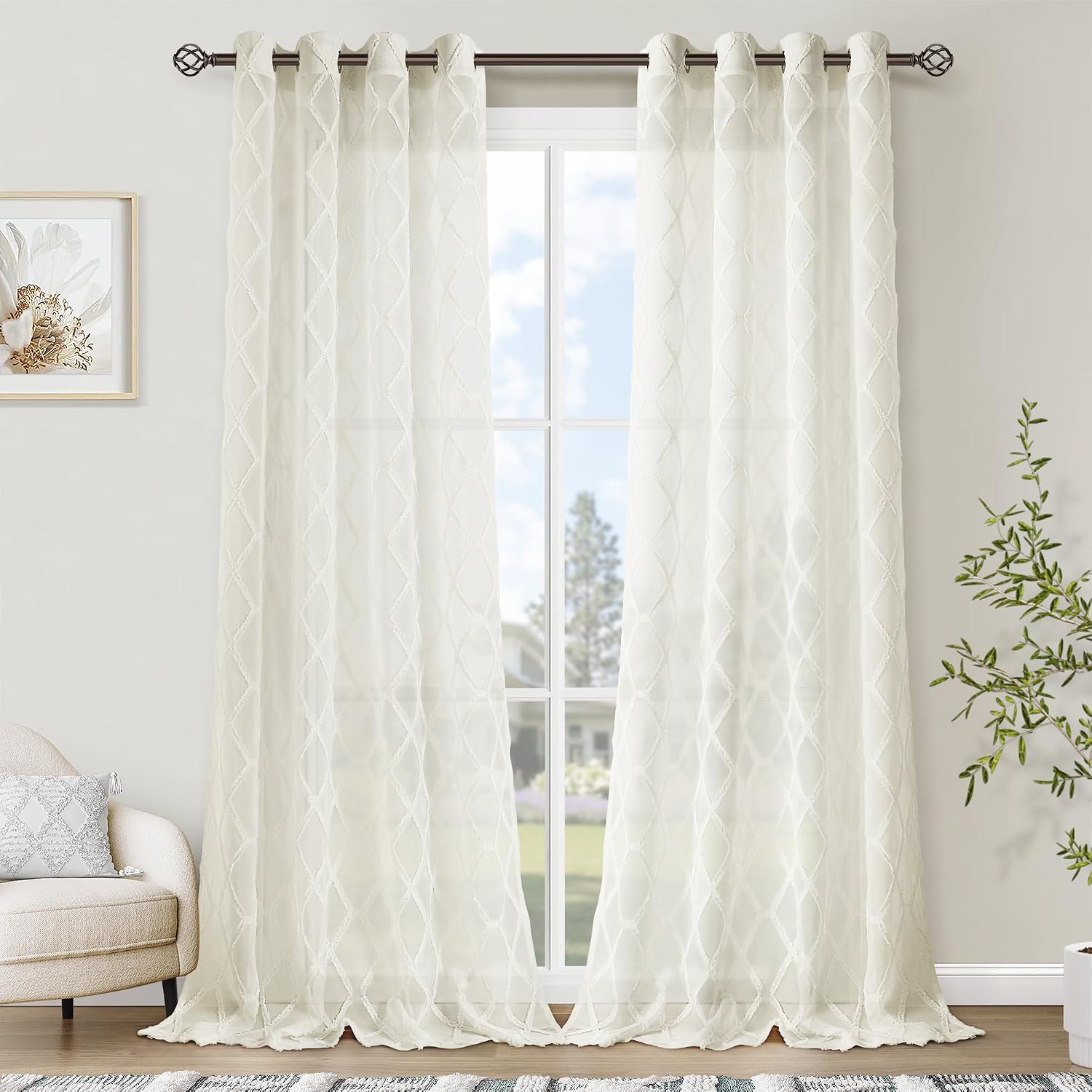 Amazon.com: Hokibero Ivory Sheer Curtains 84 Inches Long 2 Panels for