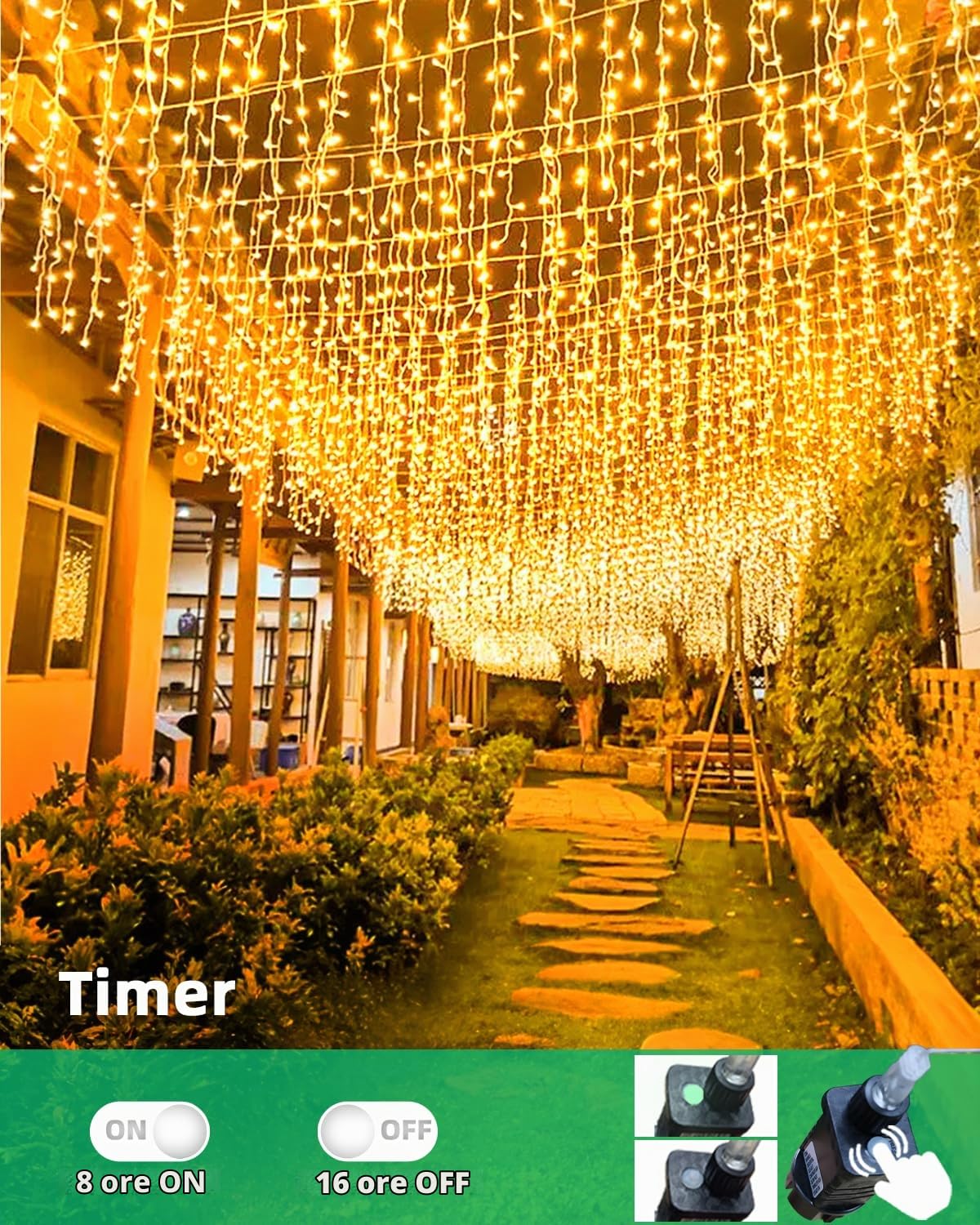 LEDYA Luci Natale Esterno, 30M 1000led Luci di Natale da Esterno Bianco Caldo, Impermeabile/8 Modalità/Timer Tenda Luminosa Cascata, Decorazione Atmosfera Finestra Giardino Balcone