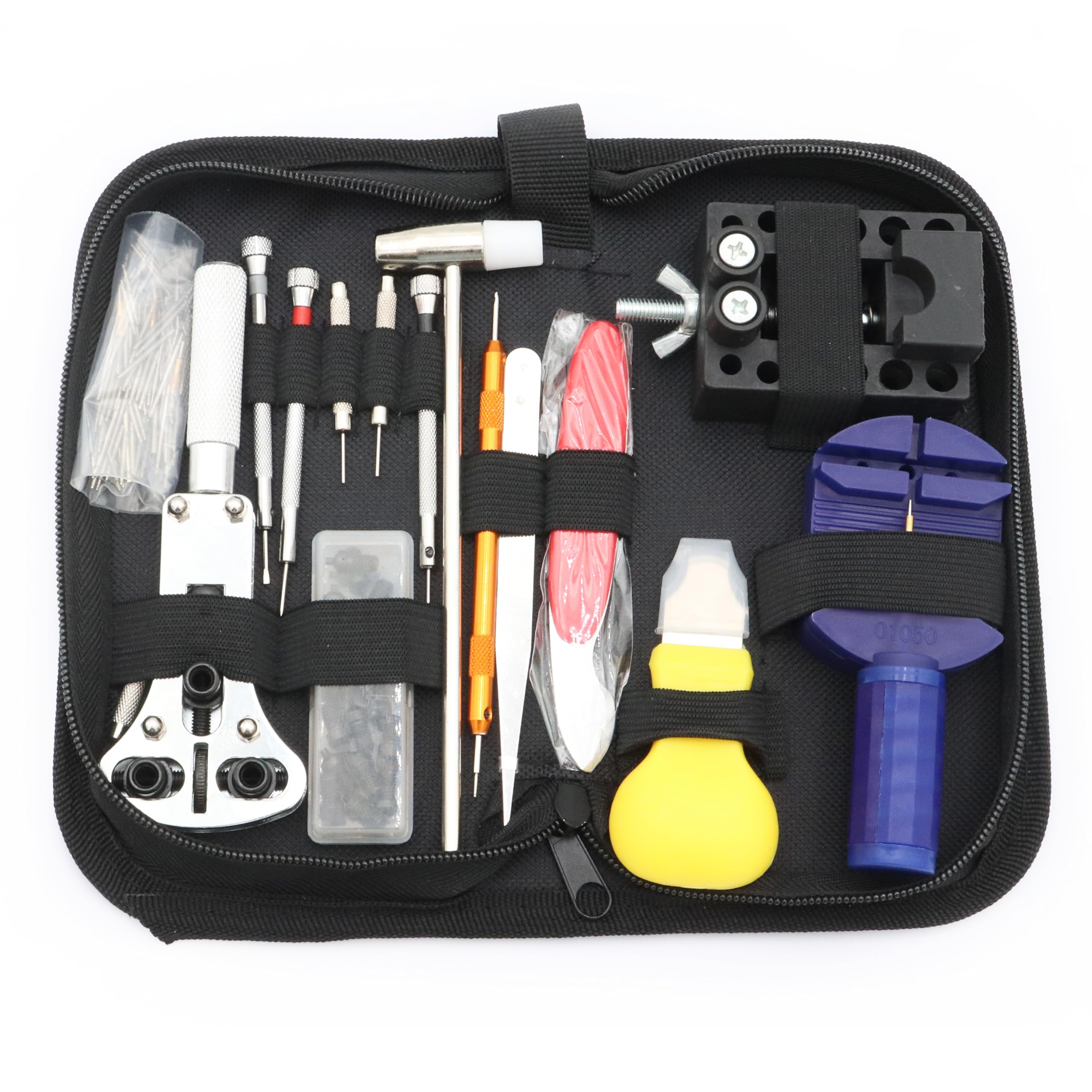 SCXCLY Watch Repair Tool Kit, Watch Battery Replacement Tool, Watch Case Opener Spring Bar Tools,Watch Link Removal Kit, Plastic, Metal (Black)