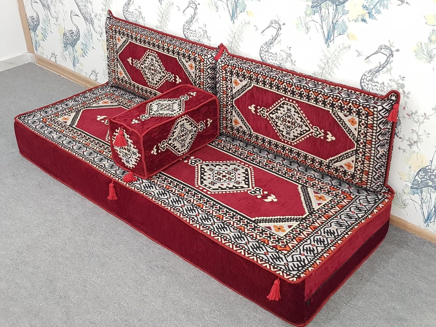 Floor Sofa - Foam Filled 8" Inches Thick Floor Cushion & Pillow - Floor Seating Sofa,for Home, Apartment, Dorm, Bonus Room, Compact Spaces w/Chaise Lounge(RED)