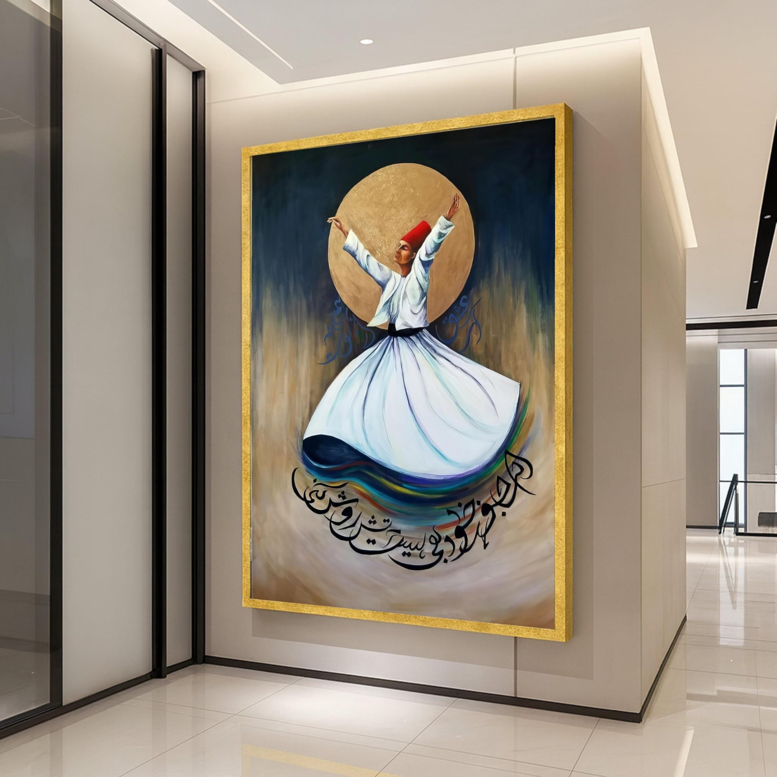 Tableau sur toile derviche tourneur et calligraphie arabe - 8