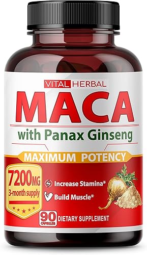 Vital Herbal Cápsulas de raíz de maca para una máxima fuerza con Ashwagandha Tongkat Ali Tribulus Terrestris Horny Goat Weed Panax Ginseng, 1