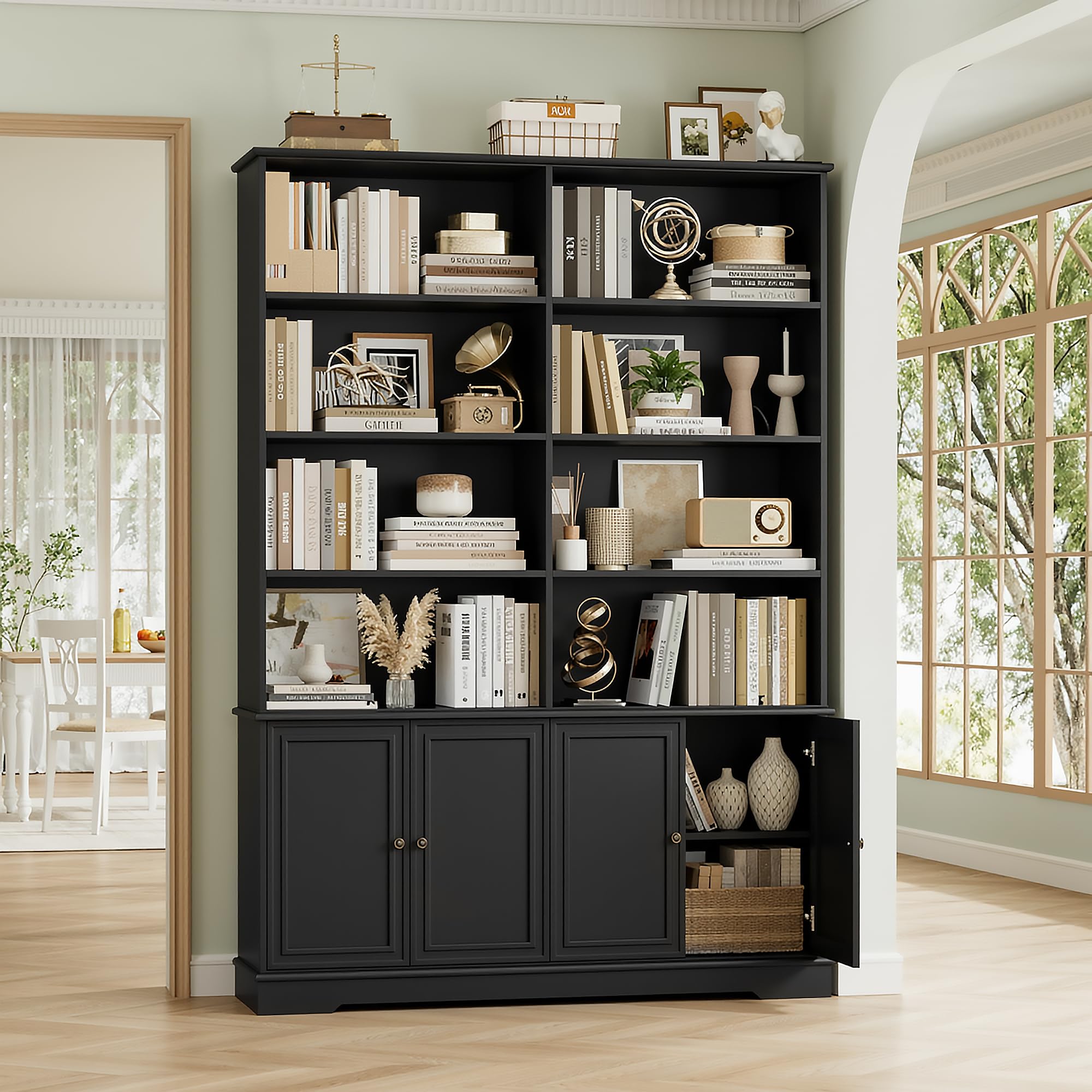 FOREHILL Boekenkast, wit, boekenkast met 2 deuren, vitrinekast, woonkamerkast, keukenkast van hout, hoge kast voor werkkamer, keuken, woonkamer, kantoor, 167 x 70 x 29,5 cm