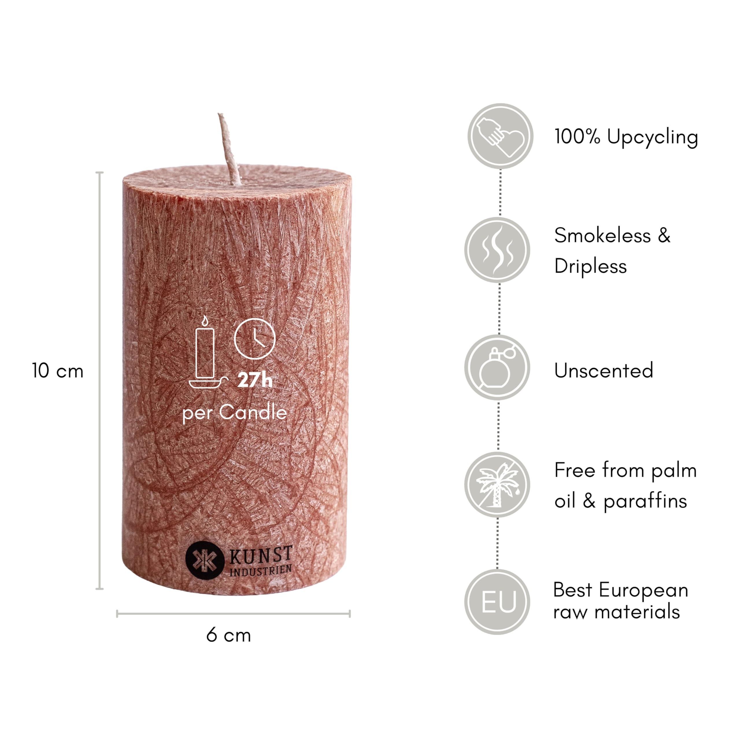 Kunstindustrien® Pillar Candle, Handmade in Europe, 4 Pack, Vegan, 100% Upcycled Olive Wax, Candles Long Burning 27hrs - Image 2