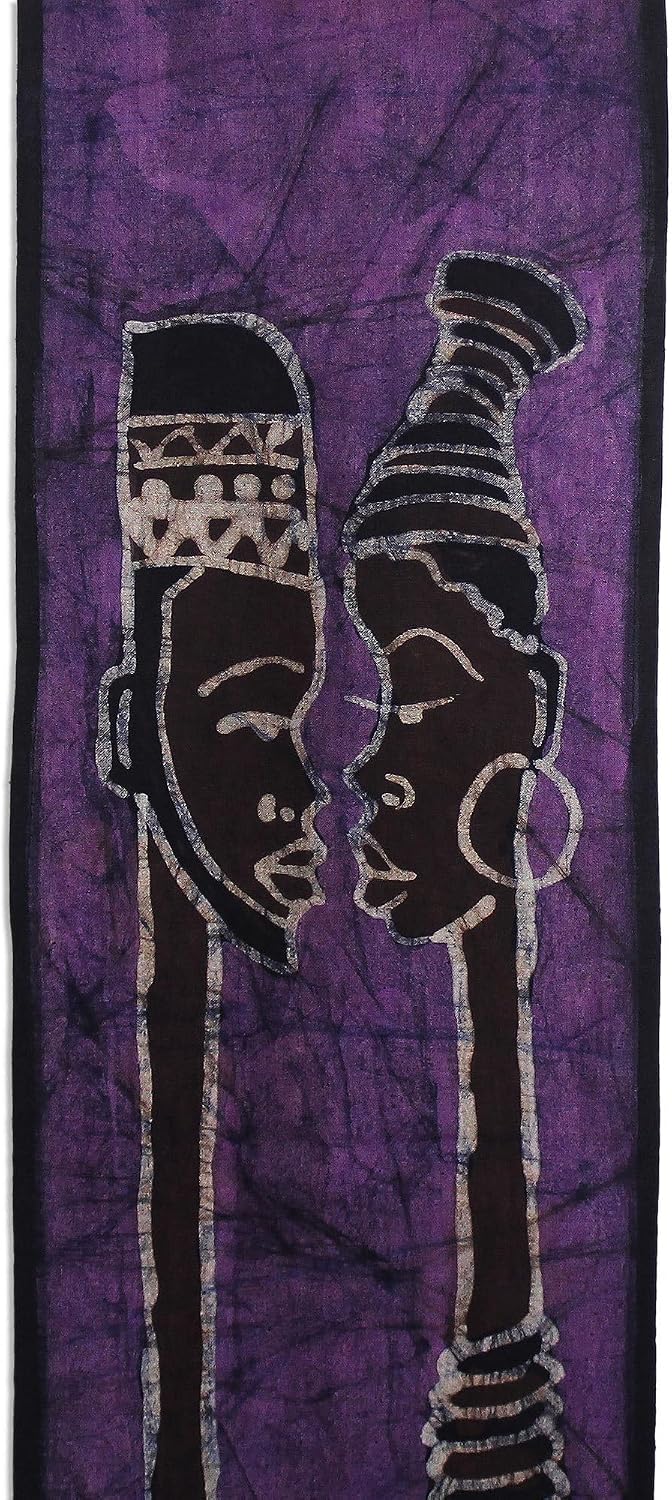NOVICA Artisan Handmade Batik Cotton Wall Hanging Signed of Two Lovers Purple Ghana Decor Hangings Romantic Cultural [7.5in W x 49in H] ' Lovers Ii'