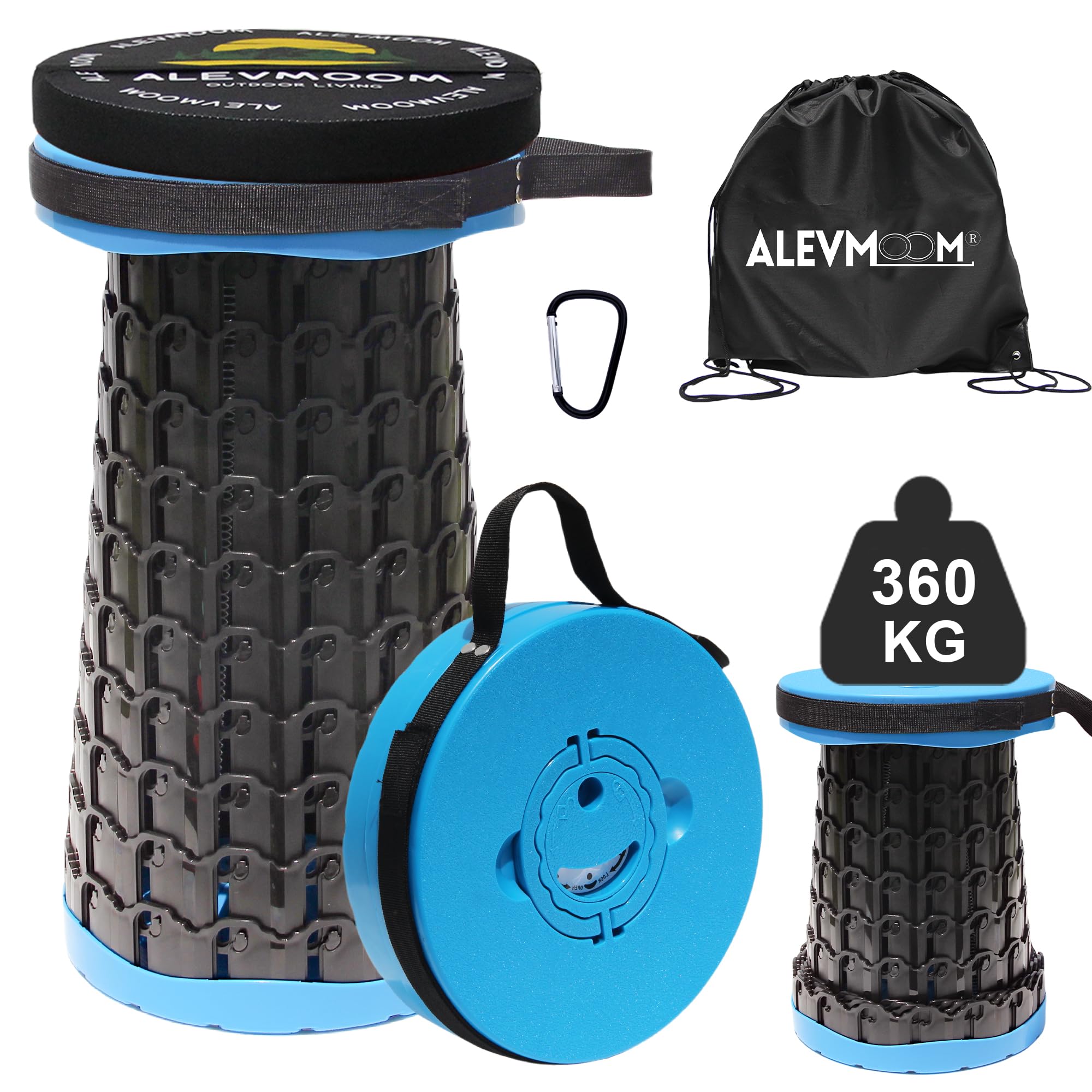 ALEVMOOM Tabouret de Camping Pliant Portable, rétractable et léger, adapté à l'extérieur, au Camping, à la pêche, au Barbecue intérieur, capacité de Poids maximale de 800LBS(SHBlue)