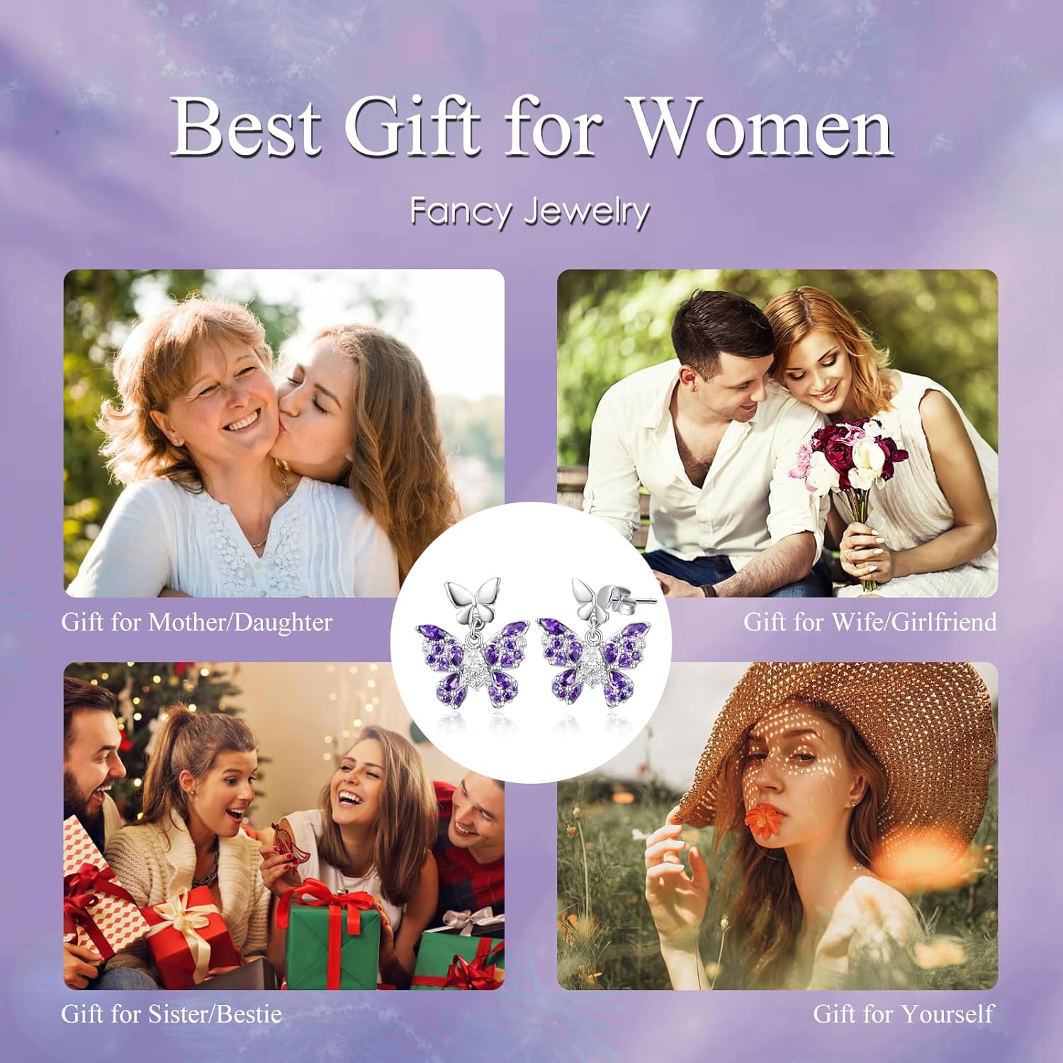AENEAS Valentines Day Gifts for Women Purple Butterfly Dangle Drop Earrings for Women Sterling Silver Amethyst Butterfly Dangling Stud Amethyst Jewelry Anniversary Christmas Birthday Gift for Wife Her Mom