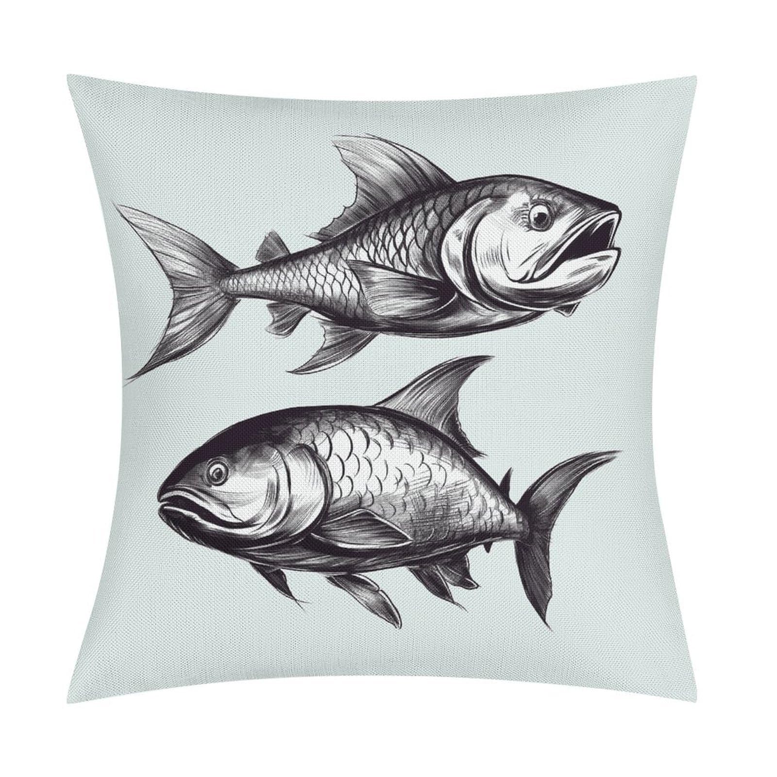 Adfgyerh Style Sketch Fish Pillow Covers Soft And Comfortable Invisible Zipper ，Home Decor 18X18 Inch Edging Technology，Throw Pillow Covers For Couch Sofa Bedroom Living Room.