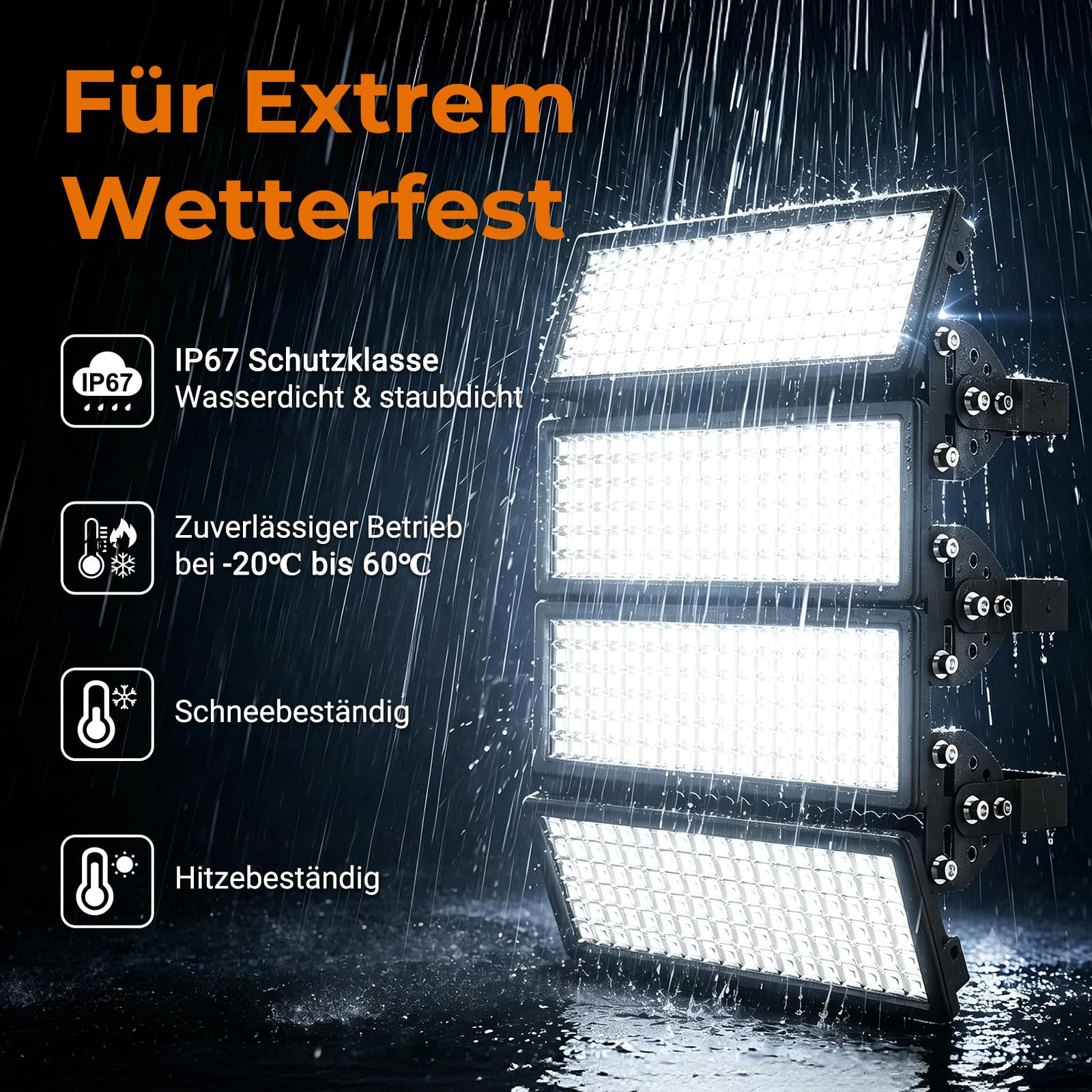 400W LED Flutlicht 56000LM, 85V-305V Weitspannung Scheinwerfer | 5000K. Flimmerfrei, IP67, 10KV. Robust & einfach montierbar. Geeignet für Sportplatz Baustellen. Generatorkompatibel