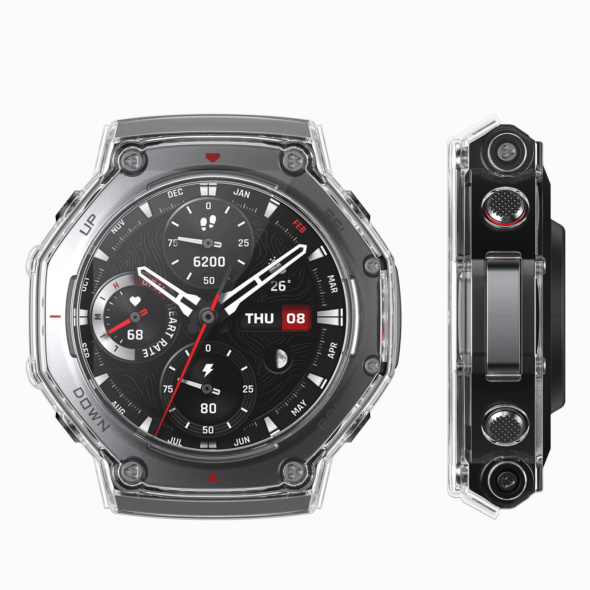 kwmobile Etui kompatybilne z Huami Amazfit T-Rex 3 obudowa - 2x silikonowa ramka ekranu do trackera fitness - przezroczysta-czarna