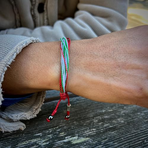 Miniatura 4 de Mexico Italy Bulgaria Hungary String Bracelet in Flag Colors Red, White and Green Custom Sized Adjustable for Men Women and Kids by RUMI SUMAQ